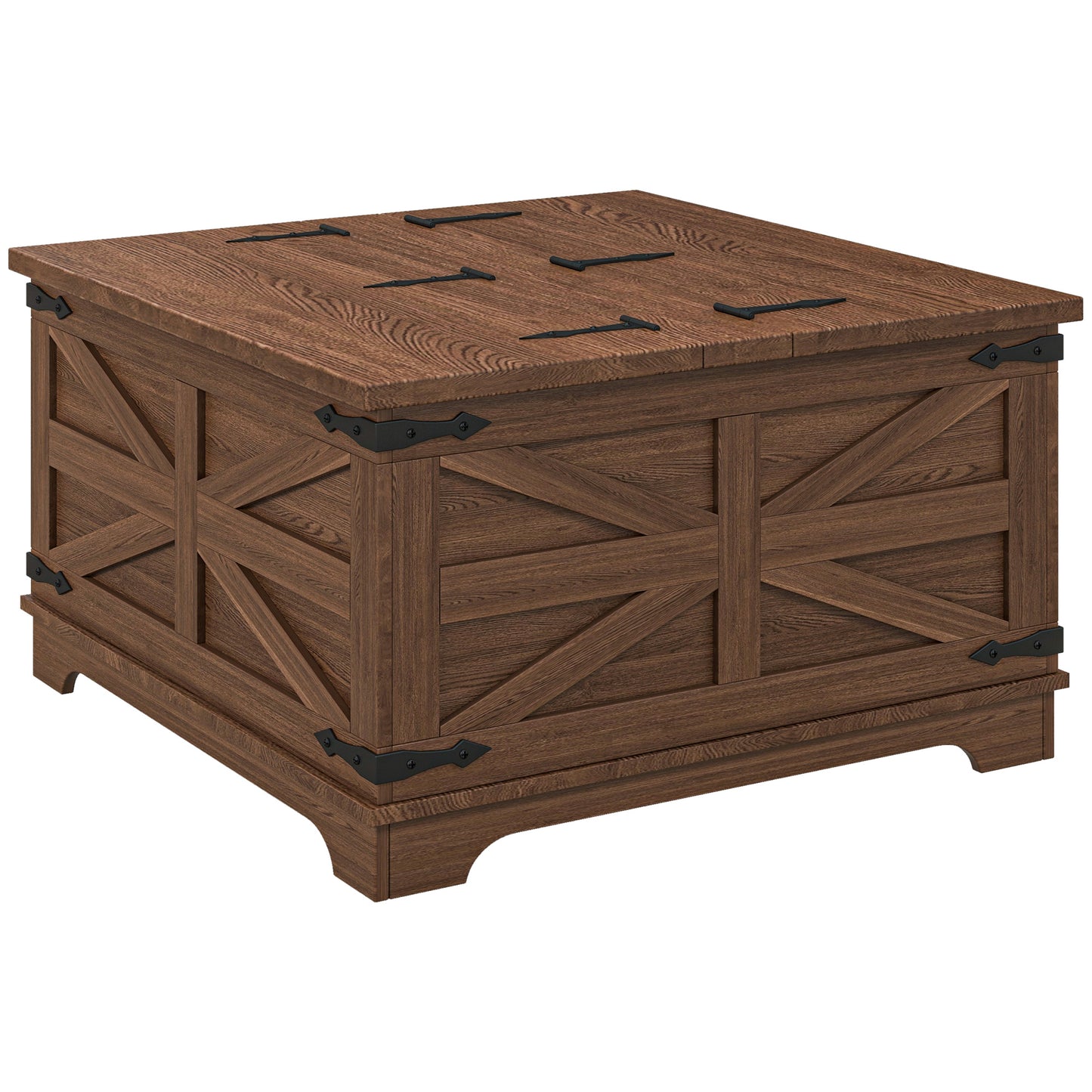 HOMCOM Farmhouse Coffee Table, Square Center Table with Flip-top Lids, Hidden Storage Compartment, Black