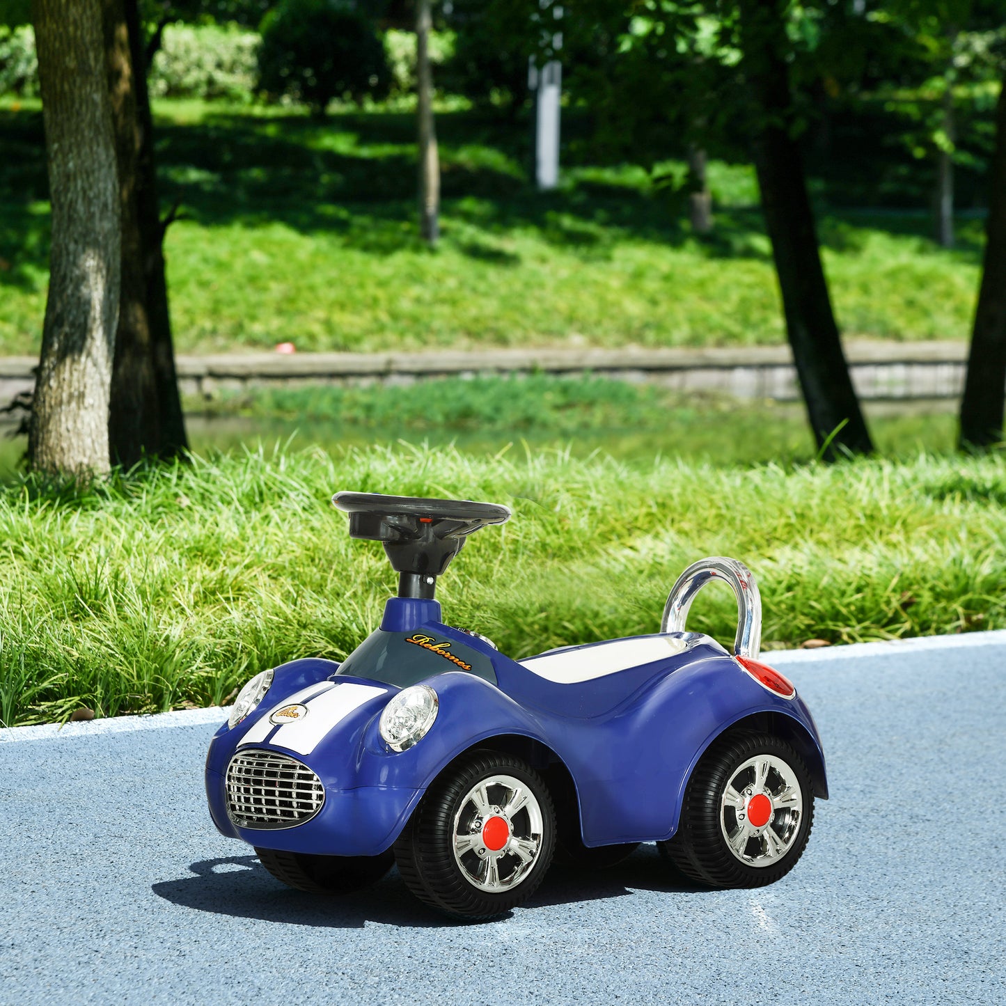 Qaba Baby Push Car with Music, Horn, Light, Dark Blue