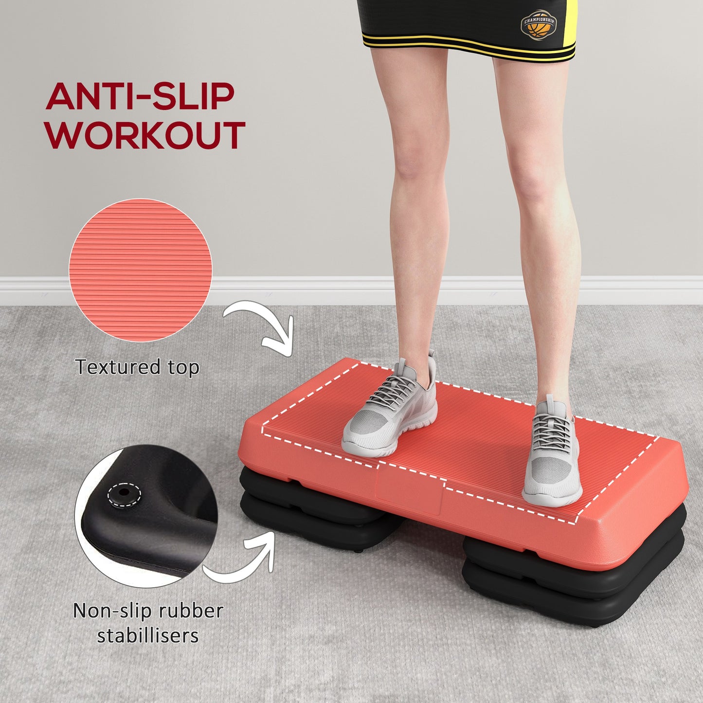 Soozier Adjustable Aerobic Stepper, 3-Level with Risers 4", 6", 8" Exercise Step Platform for Home Gym Fitness Workout, 330lbs Weight Capacity, Grey