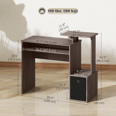 HOMCOM Computer Desk with Sliding Keyboard Tray Storage Drawer Shelf Home Office Workstation Grey