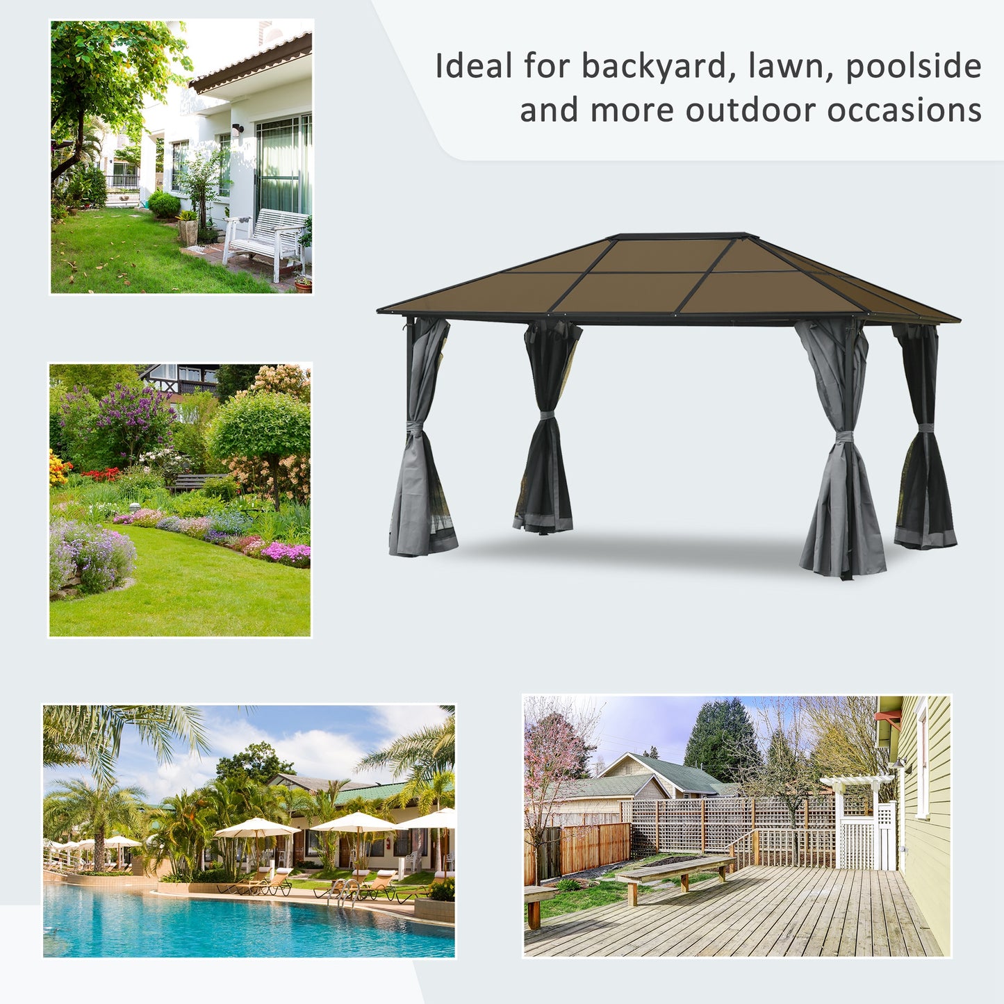 Outsunny 9.8' x 9.8' Garden Aluminium Gazebo Hardtop Roof Canopy Marquee Party Tent Patio Outdoor Shelter with Mesh Curtains & Side Walls, Grey