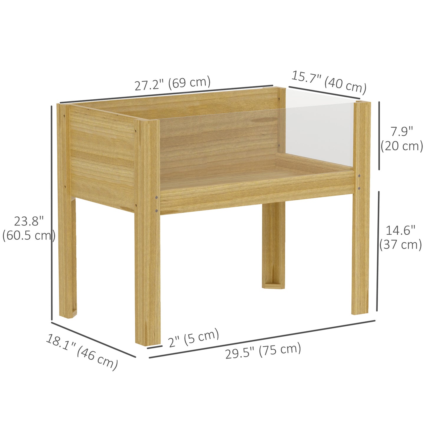Outsunny Wooden Raised Garden Bed with Acrylic Panels, Raised Planter Box with Drainage Holes, 43.3" x 19.7" x 31.5"