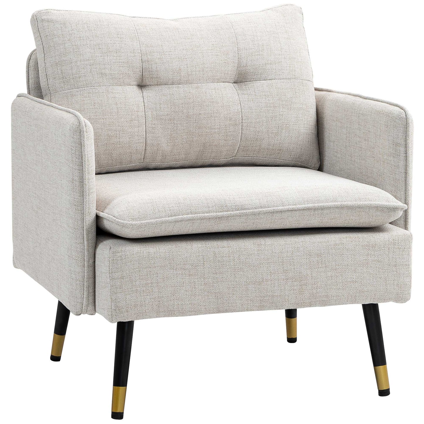 HOMCOM Modern Armchair, Upholstered Accent Chair with Tufted Back Cushion and Steel Legs for Living Room, Bedroom, Grey