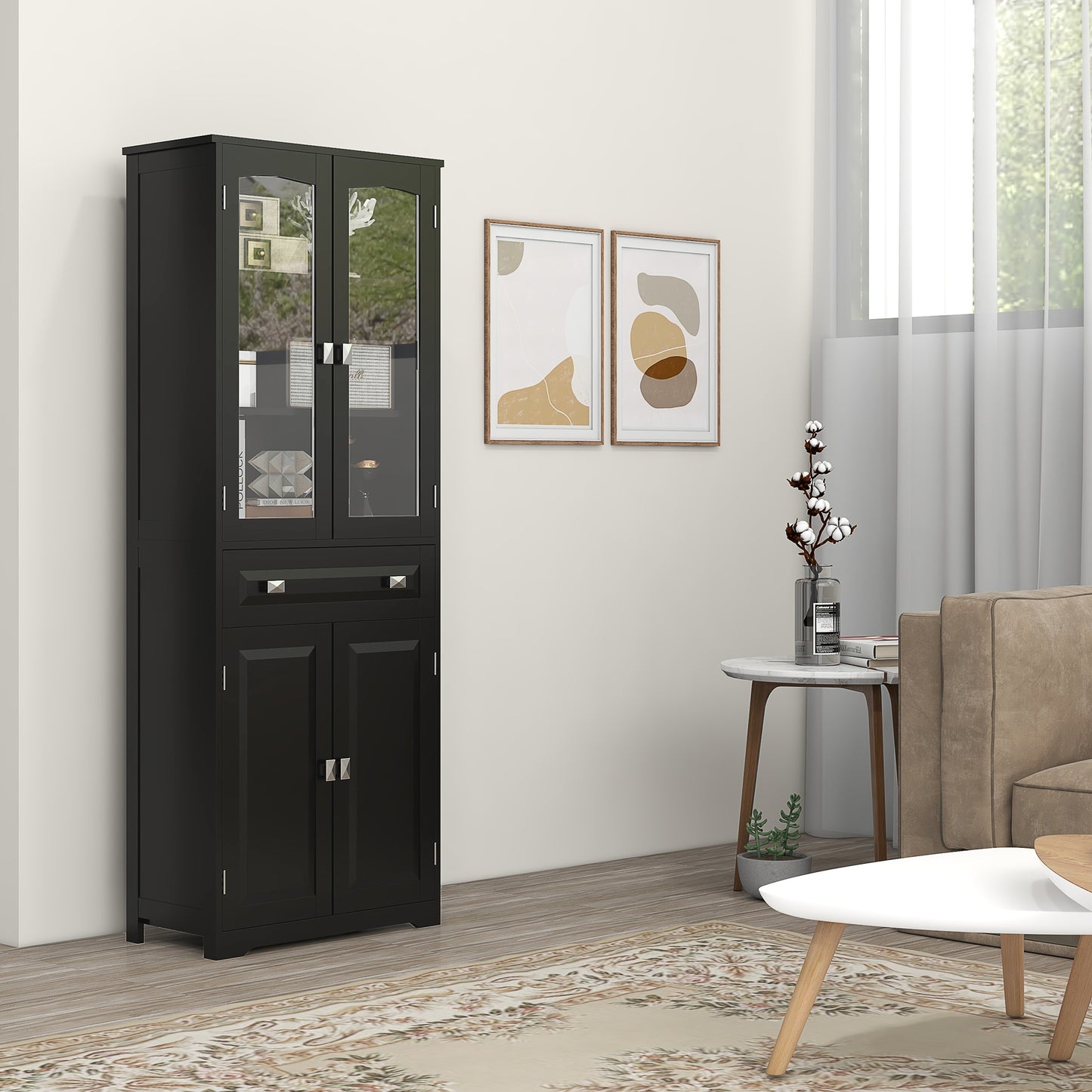 HOMCOM 63" 4-Door Kitchen Pantry Cabinet, Freestanding Storage Cabinet Cupboard with Adjustable Shelves, White