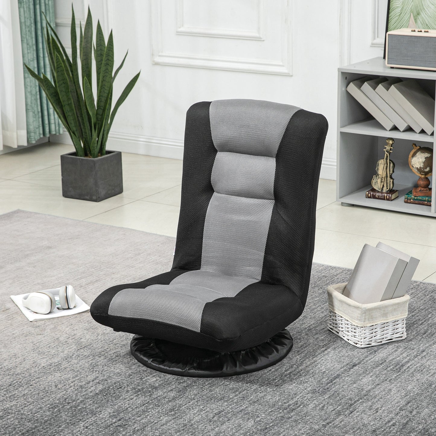 HOMCOM Folding Floor Chair for Adults Teens, 360 Degree Swivel Gaming Chair, 6 Positions Adjustable Lazy Sofa, Black