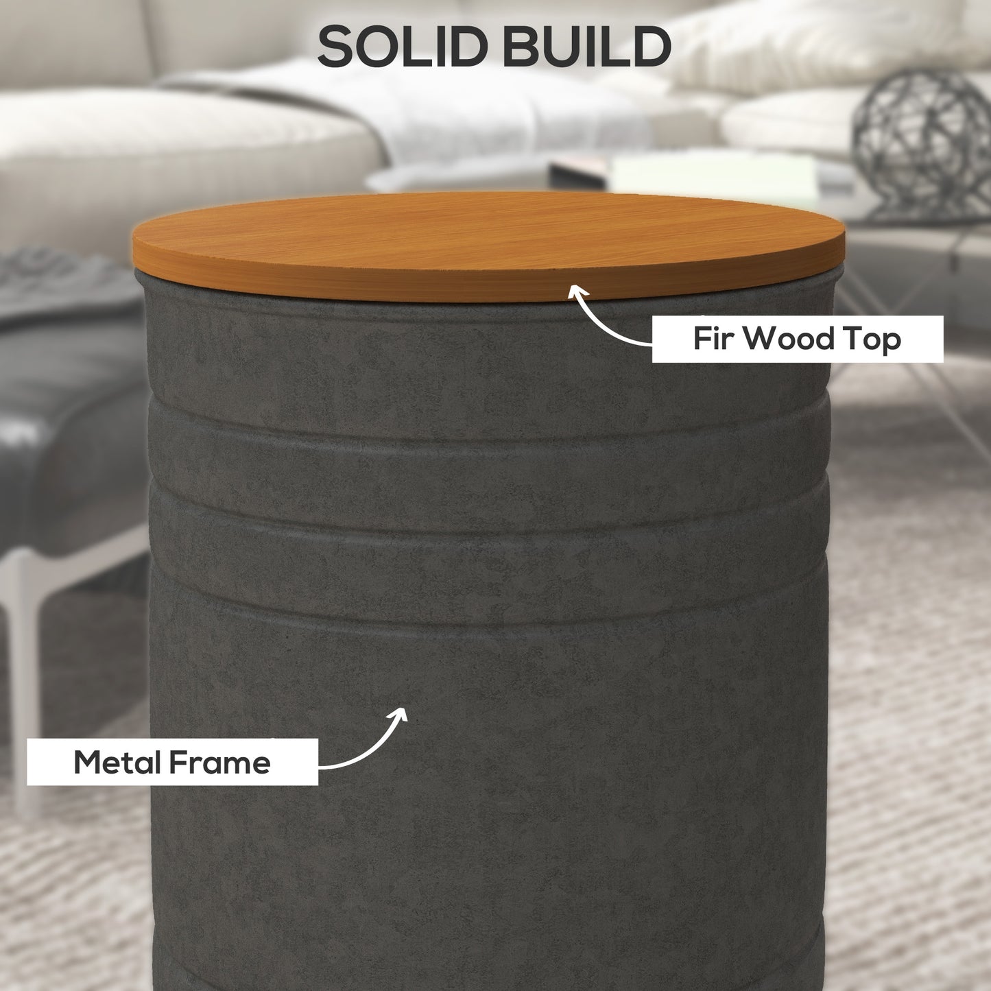 HOMCOM Round Side Table Set of 2, Nesting Coffee Tables w/ Wooden Lid, Metal Frame and Hidden Storage Space for Bedroom, Black