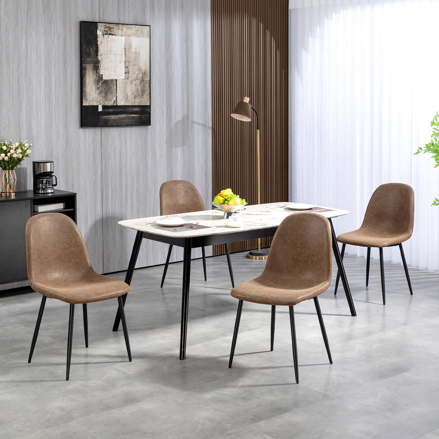 HOMCOM Retro Dining Table Chairs Set of 4, PU Leather Upholstered Kitchen Table Chairs for Living Room, Bedroom