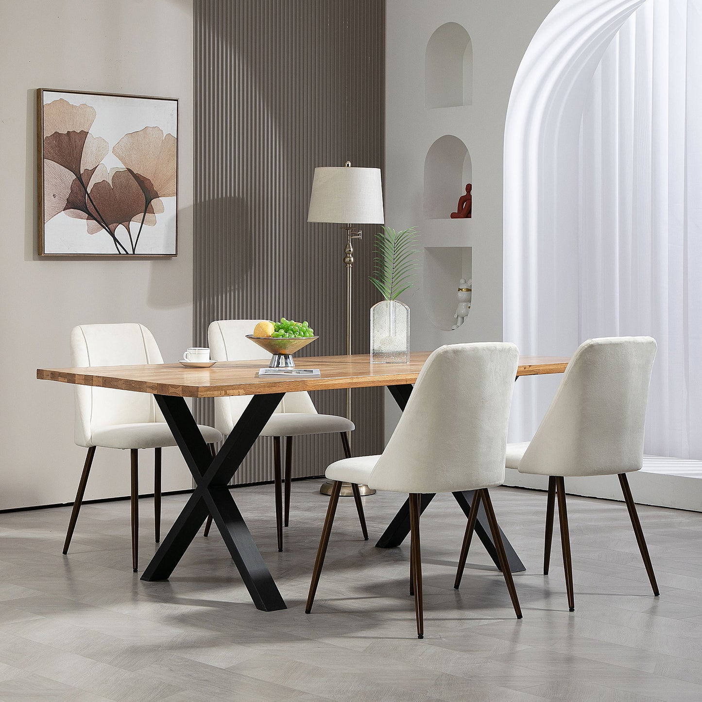 HOMCOM Upholstered Dining Chairs Set of 4, Velvet Accent Chair with Back and Wood-grain Steel Leg for Kitchen, Grey