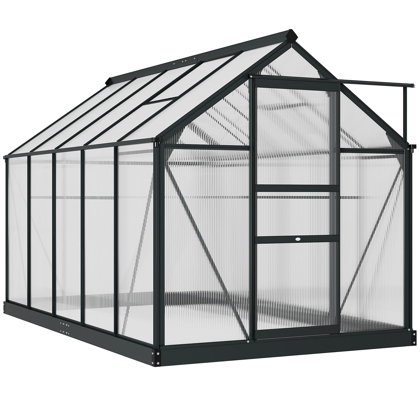 Outsunny 6' x 10' x 6.6' Polycarbonate Greenhouse, Walk-In Green House Kit Garden, Plants Grow, Galvanized Sheet Aluminum Frame with Rain Gutter, Vents and Sliding Door, Green