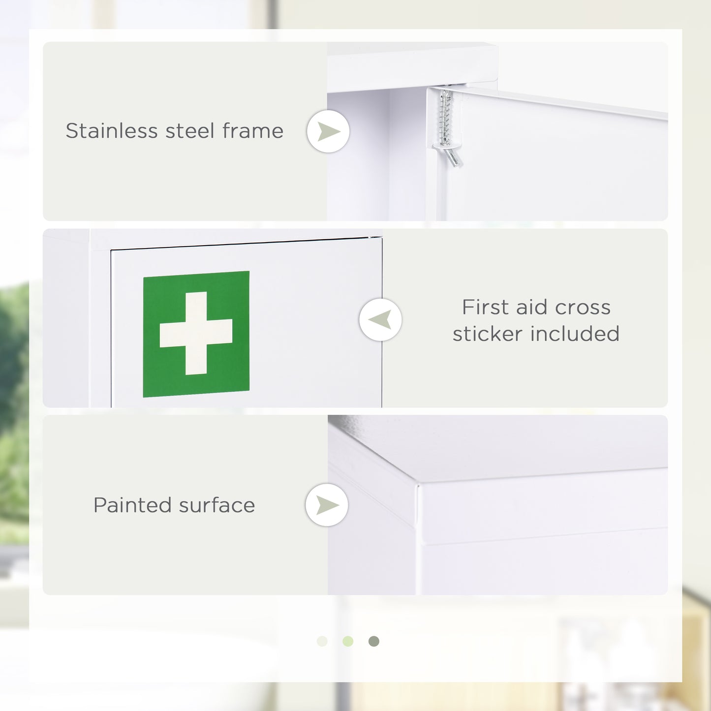 kleankin Lockable Medicine Cabinet, 3 Tier Steel Medical Wall Box with 2 Keys and Shelves for Bathroom, White