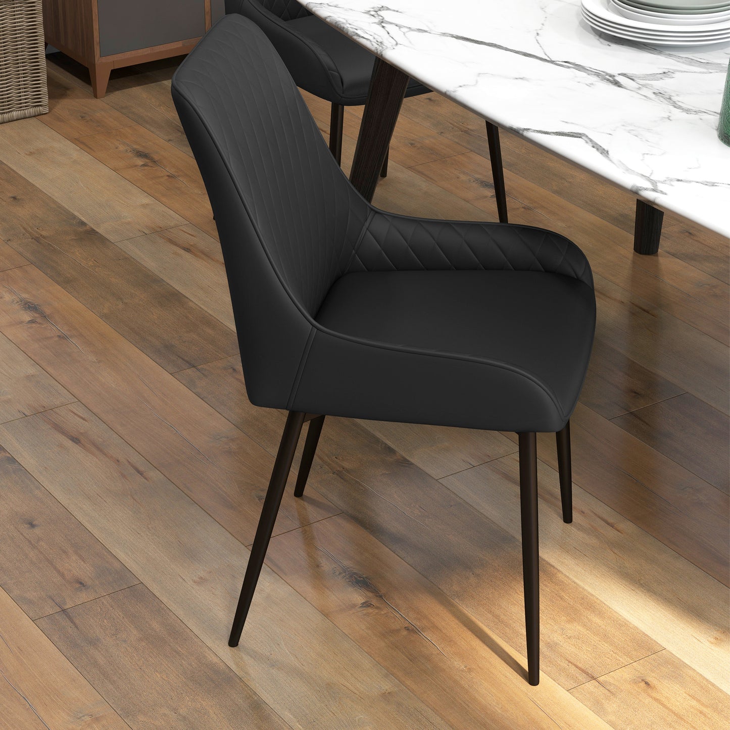 HOMCOM Upholstered Kitchen Chairs, Modern Dining Chairs Set of 2 with Diamond Tufting and Steel Legs for Dining Room, Black
