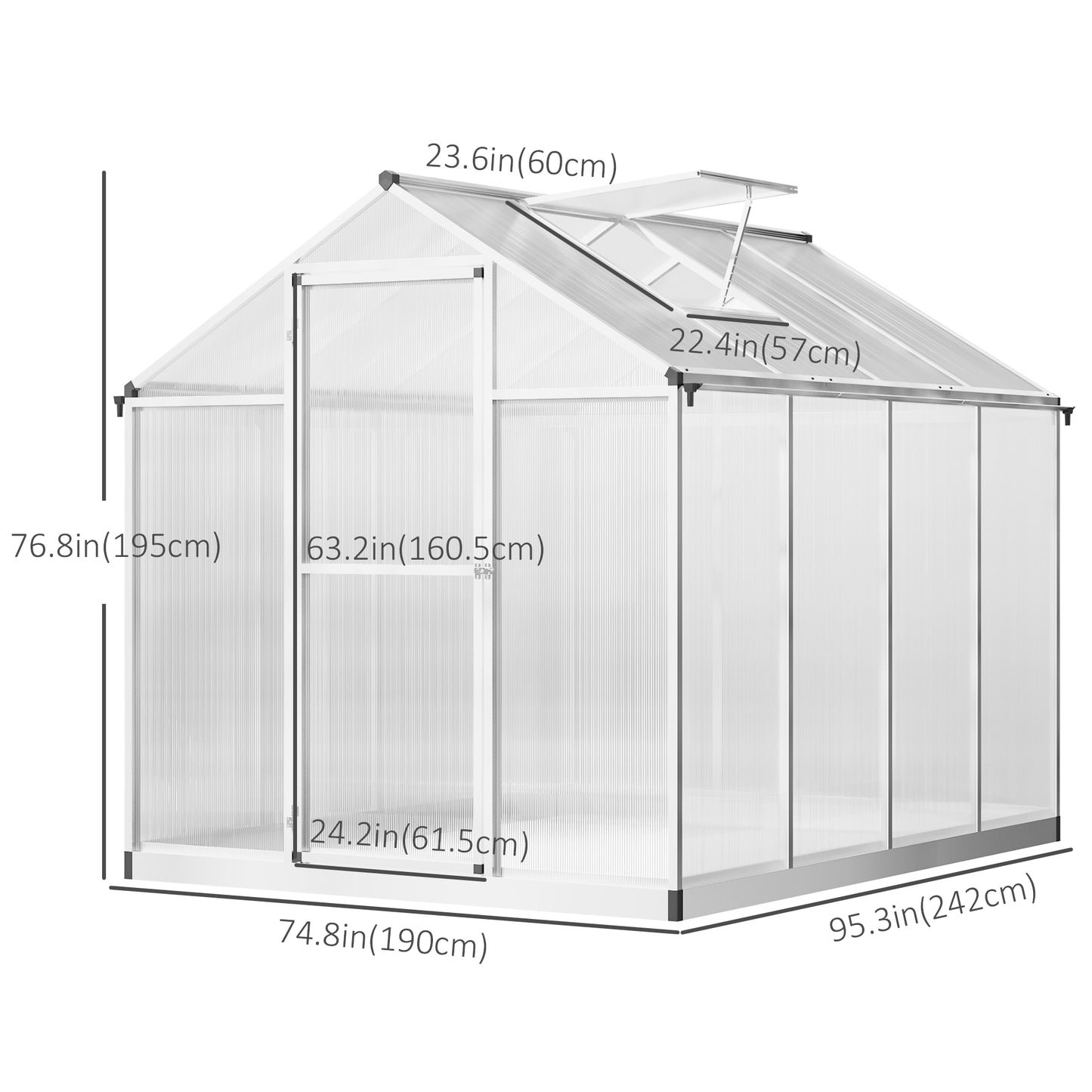 Outsunny 6' x 10' x 6.4' Walk-in Garden Greenhouse Polycarbonate Panels Plants Flower Growth Shed Cold Frame Outdoor Portable Warm House Aluminum Frame, Silver