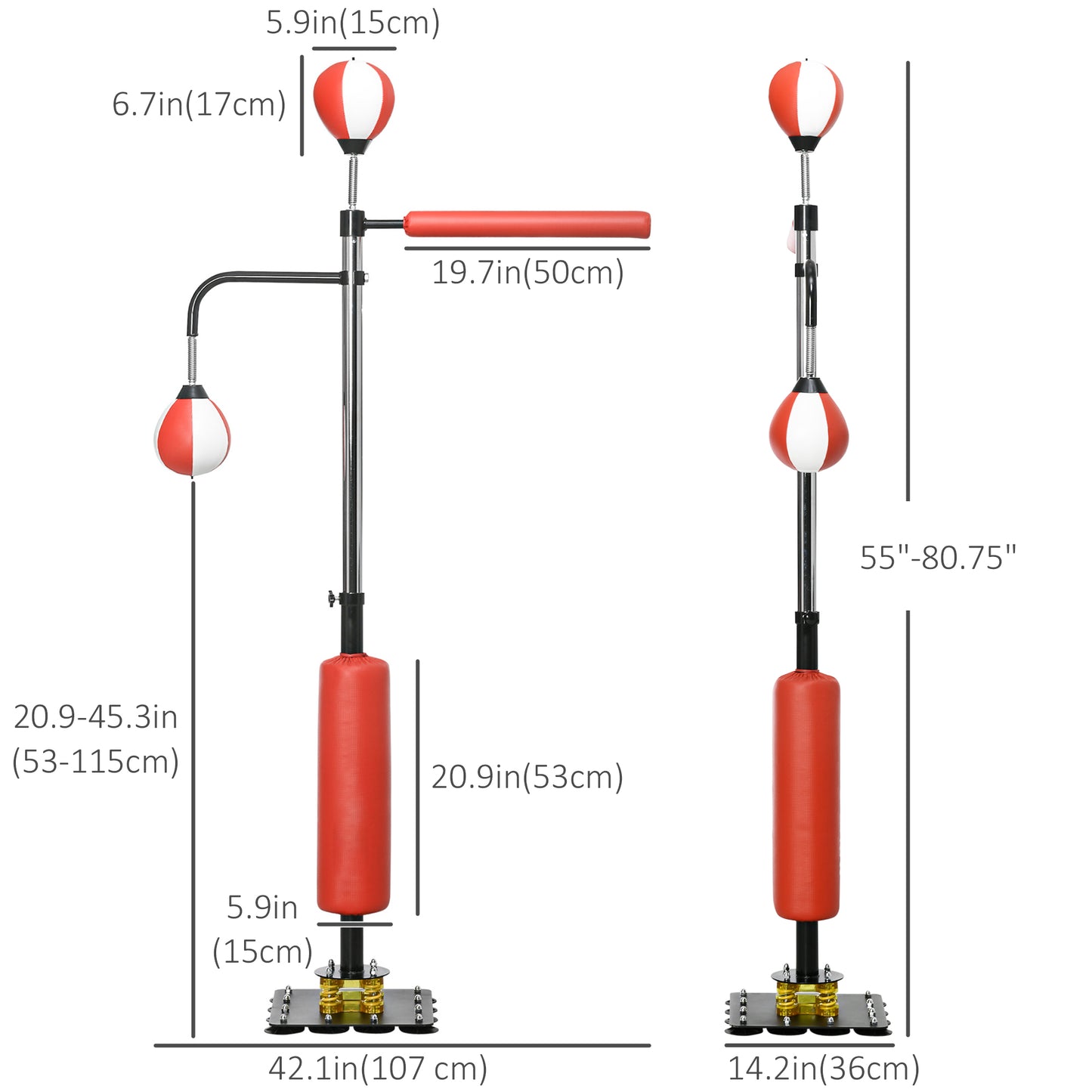 Soozier Freestanding Boxing Punching Bag, Height Adjustable, with Reflex Bar, Speed Balls and Suction Cup Base, Multi