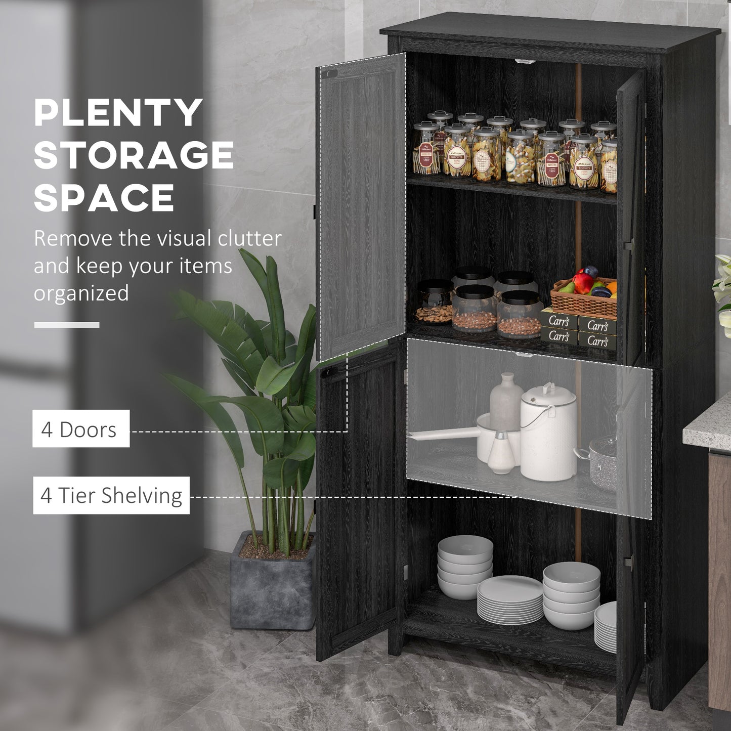 HOMCOM 72" Freestanding Storage Cabinet, Kitchen Pantry Cabinet with Doors and Shelves for Dining Room, White