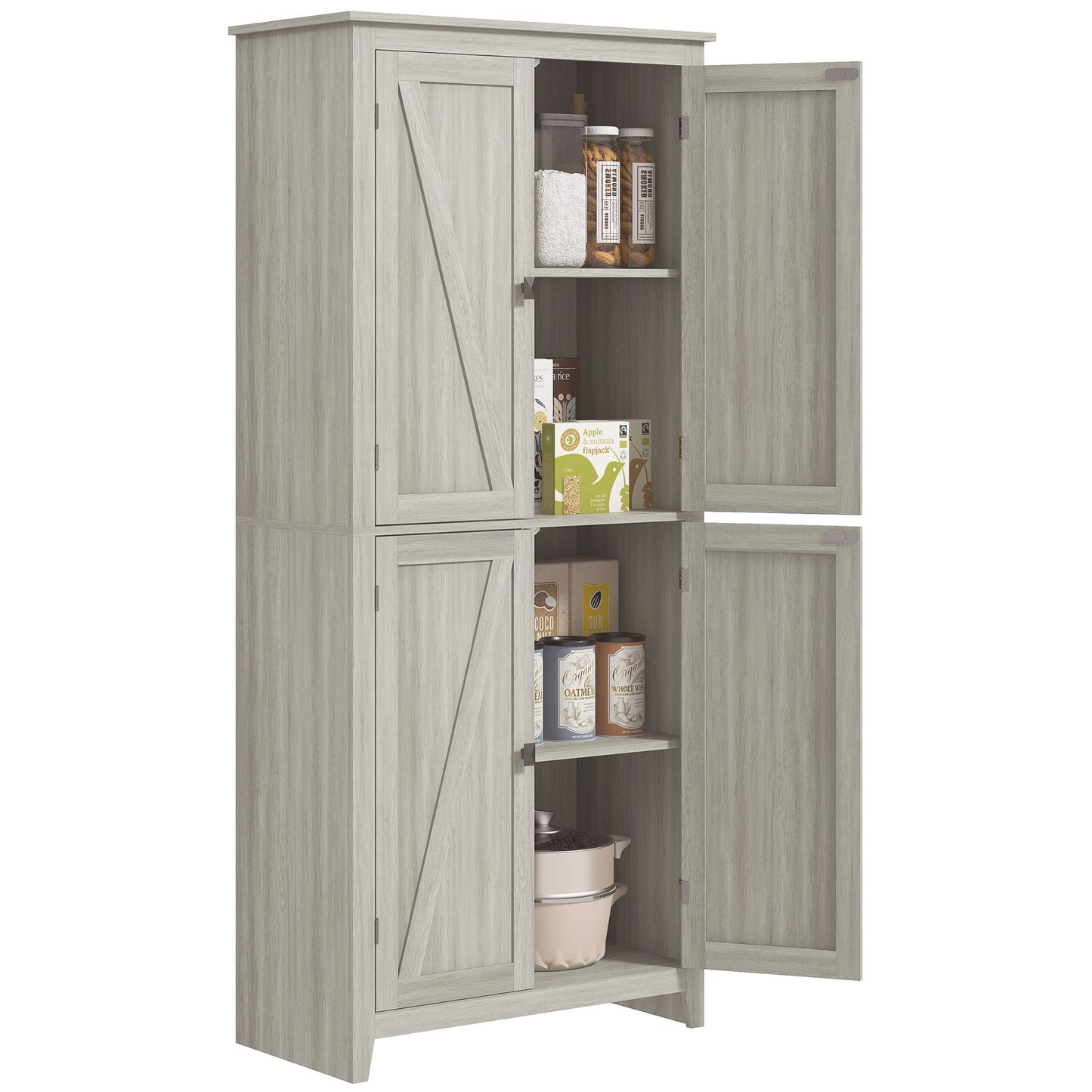 HOMCOM 72" Freestanding Storage Cabinet, Kitchen Pantry Cabinet with Doors and Shelves for Dining Room, White