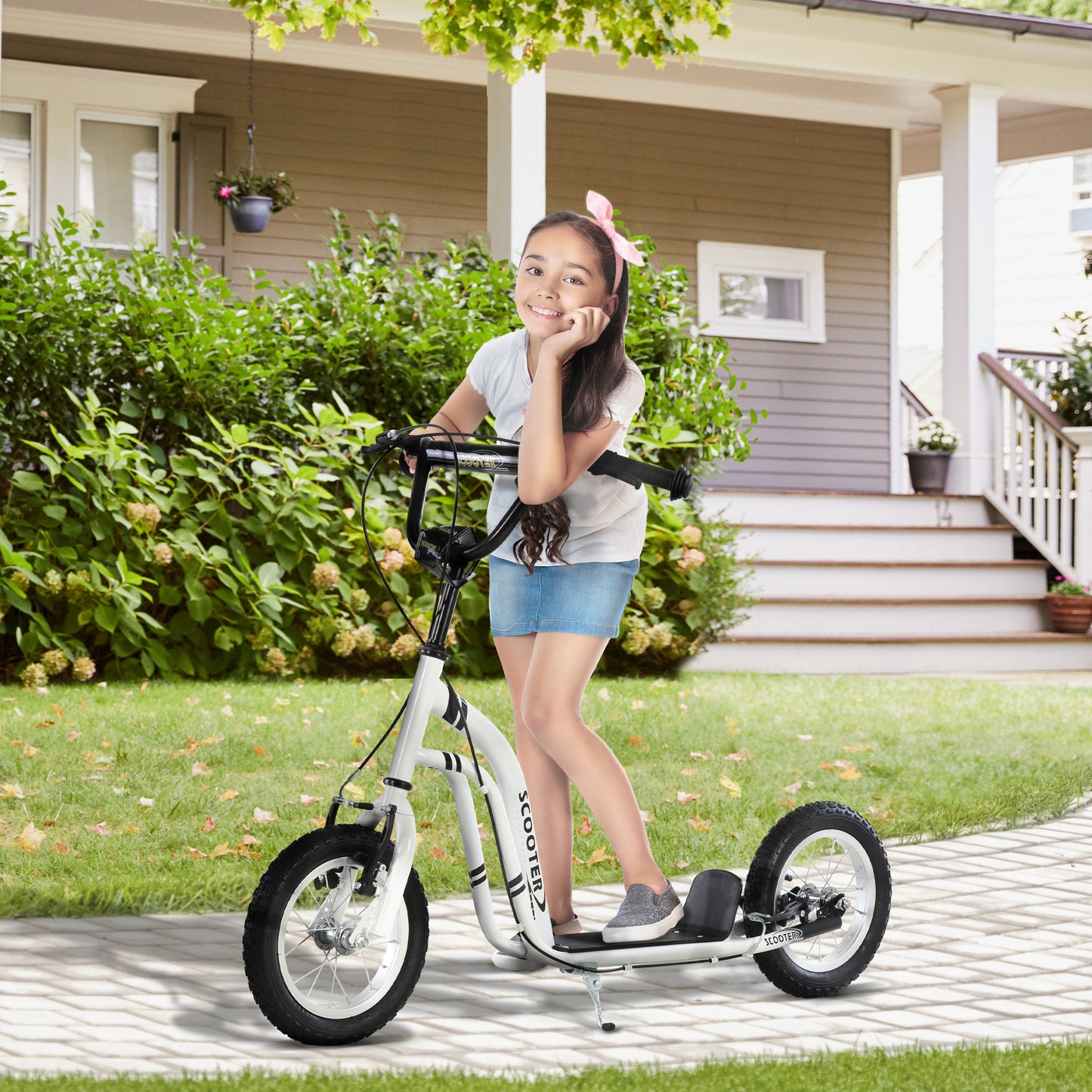 Aosom Dual Brakes Kick Scooter 12-Inch Inflatable Front Wheel Ride On Toy for Age 5+, Black