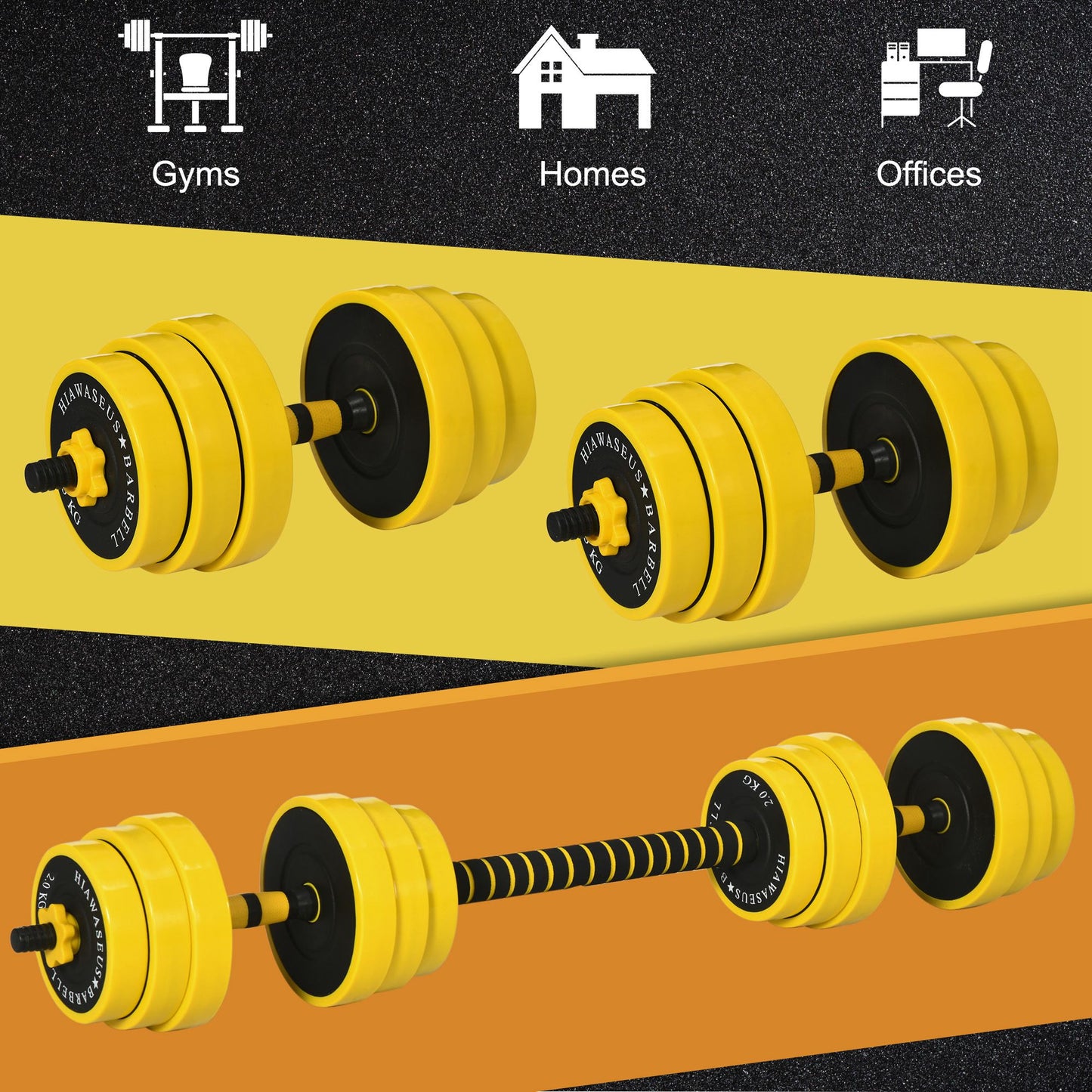 Soozier Dumbbell & Barbell Adjustable Set 66lbs Plate Bar Clamp Rod for Strength Training, Full Body Workout, Muscle Building Home Gym Sports Area Exercise Ergonomic