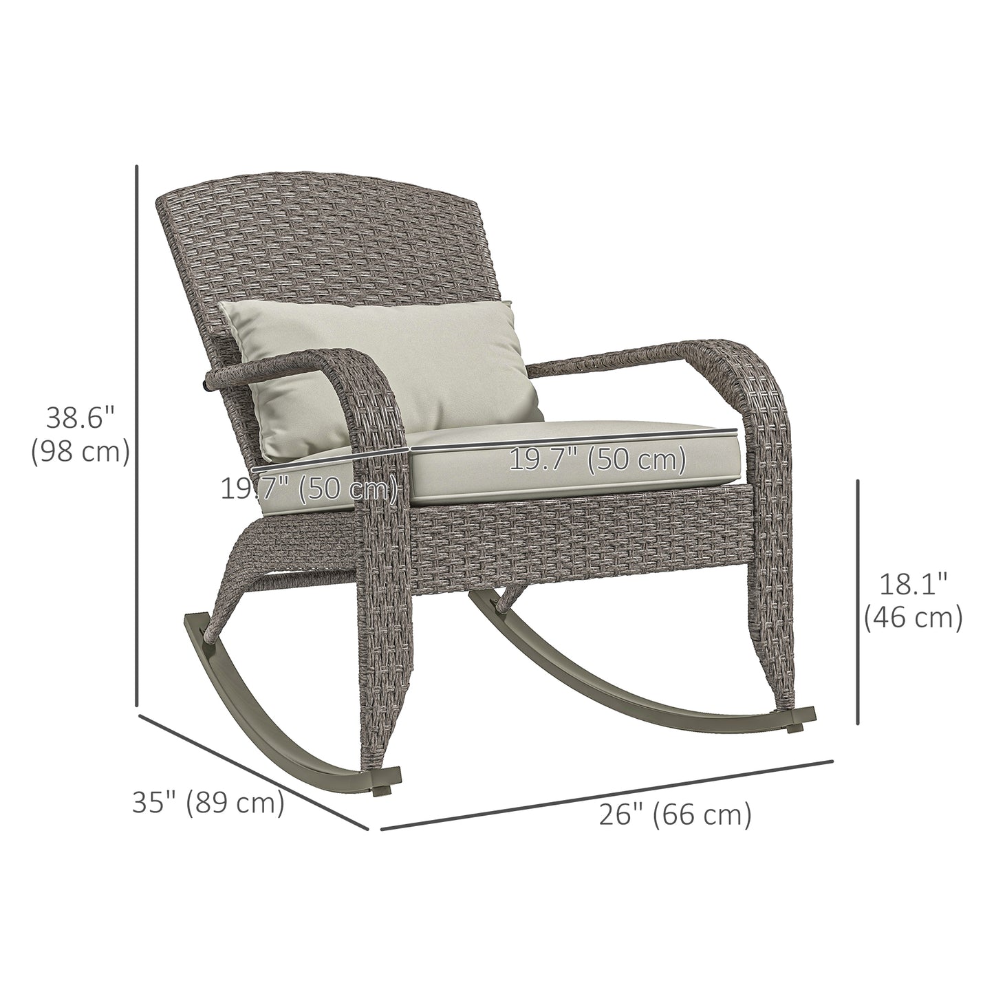 Outsunny Adirondack Chair, Outdoor Wicker Rocking Chair with High Back, Seat Cushion and Pillow for Porch, Balcony, Cream White
