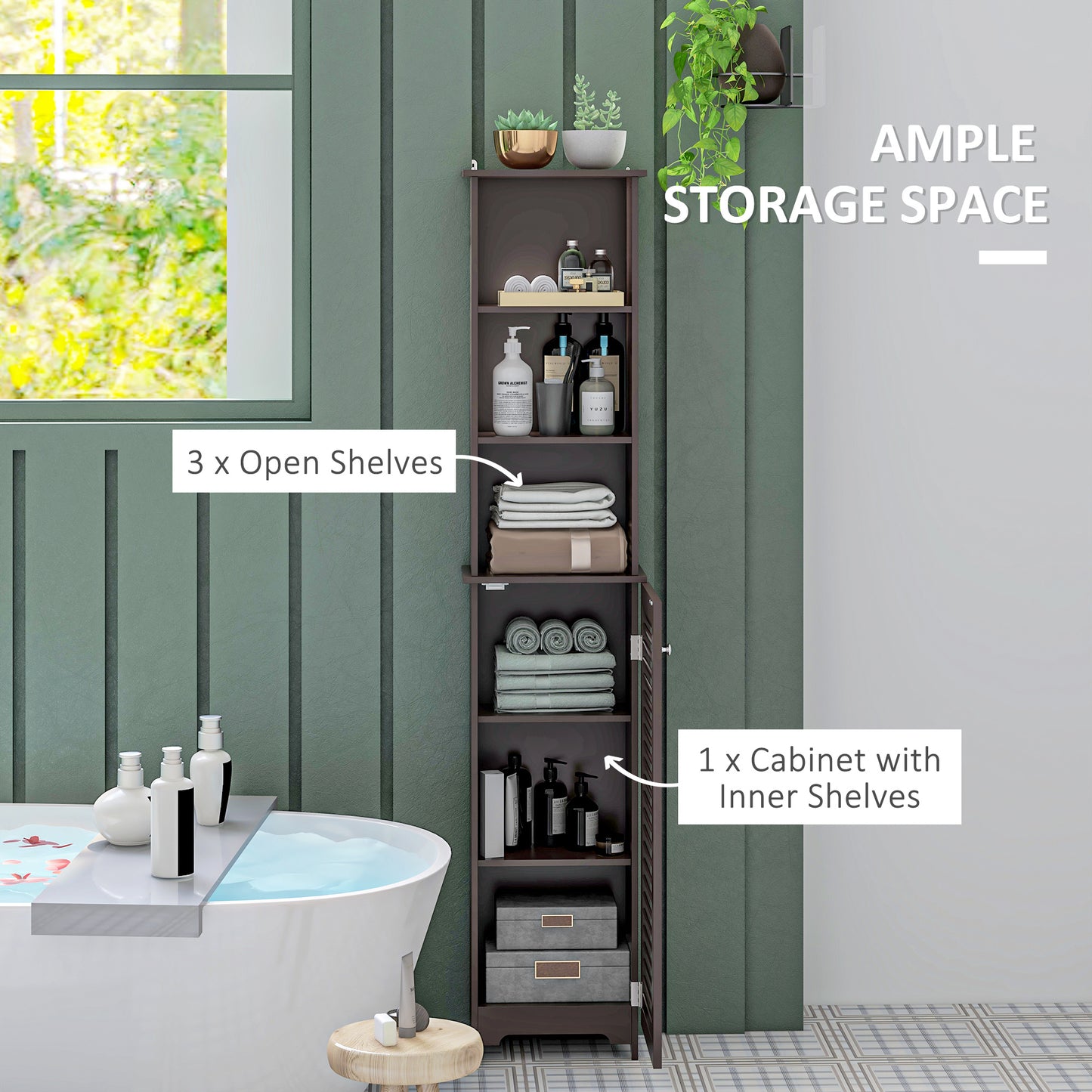 HOMCOM Tall Bathroom Storage Cabinet, Freestanding Linen Tower with 3-Tier Open Adjustable Shelf, White