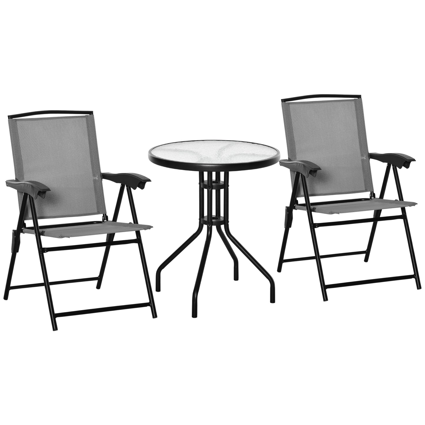 Outsunny Folding Outdoor Bistro Set, Patio Table and Chairs with Reclining Backrest and Round Dining Table, Brown