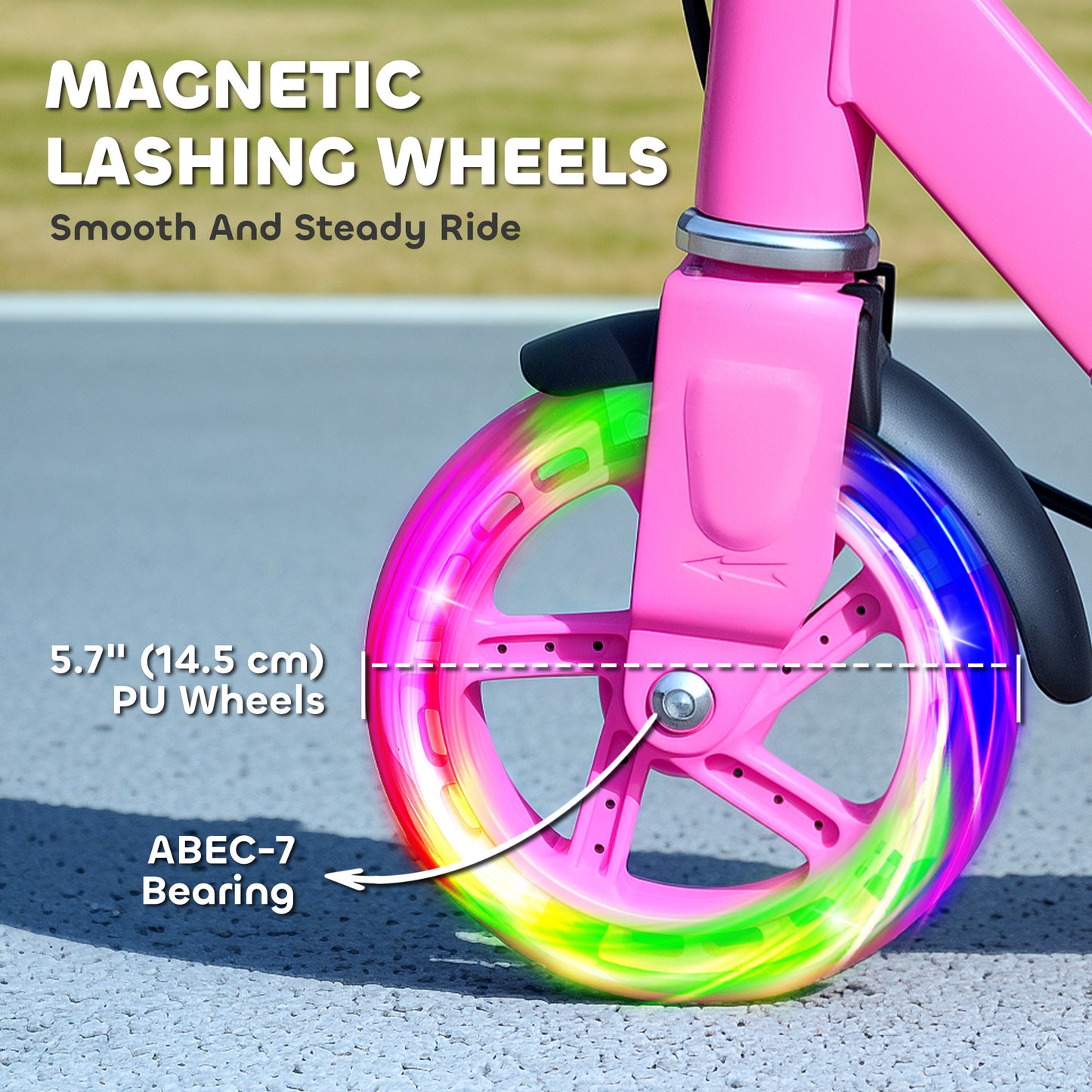 Qaba Scooter for Kids Ages 3-8 with Light Up Wheels, Adjustable Handlebar, Rear Brake & Handbrake for Girls and Boys, Black