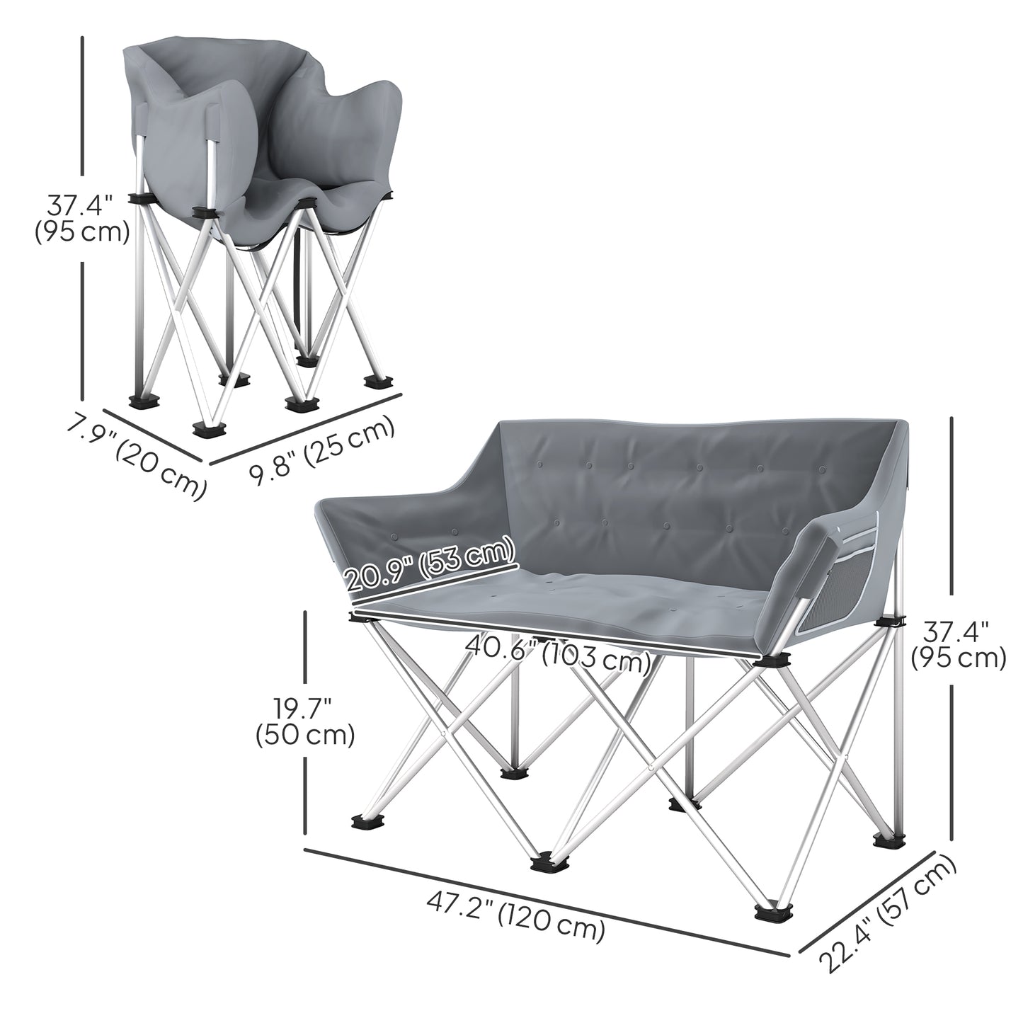 Outsunny Double Camping Chair, Oversized Camping Loveseat for Adults, Heavy Duty Folding Camp Chair, Support 529 lbs