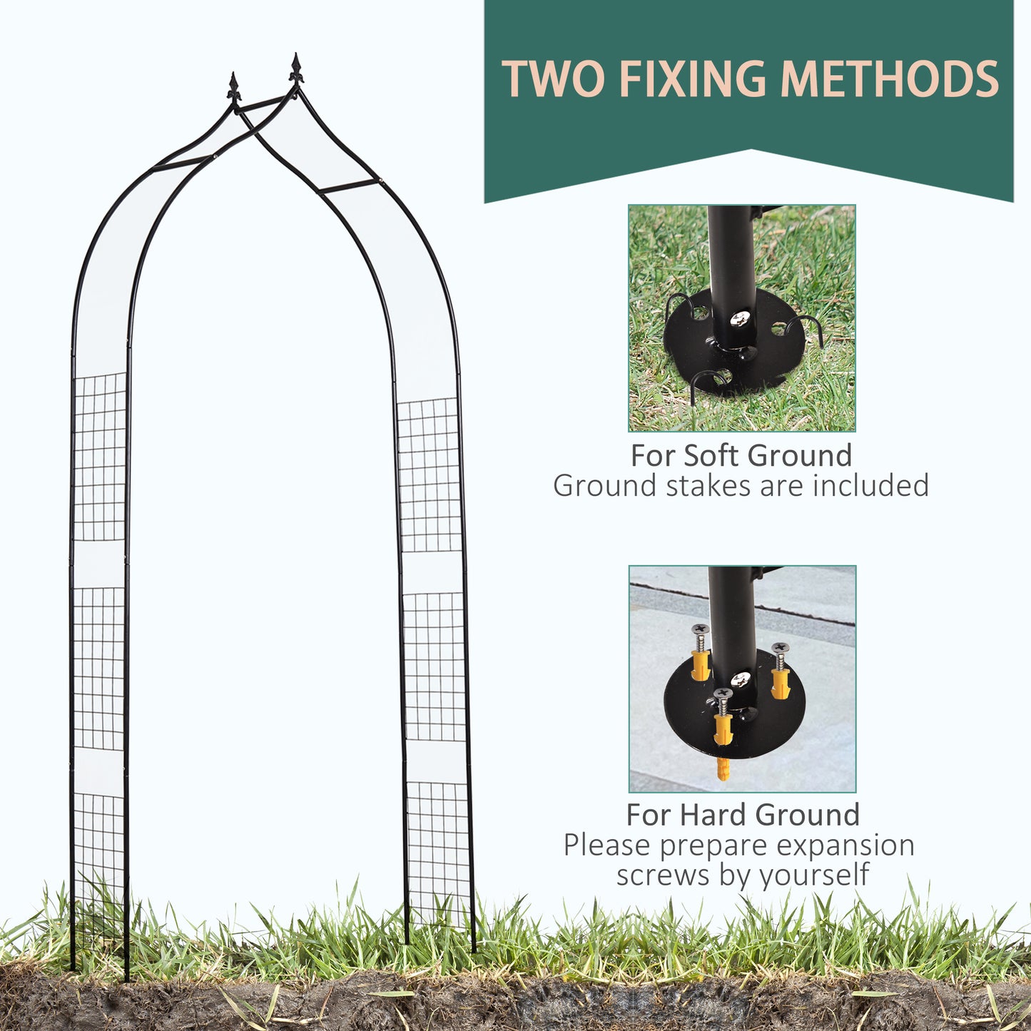 Outsunny 8FT Metal Garden Arch, Decorative Arbor Trellis for Climbing Plants, Wedding, Party, Event, Holiday, Black
