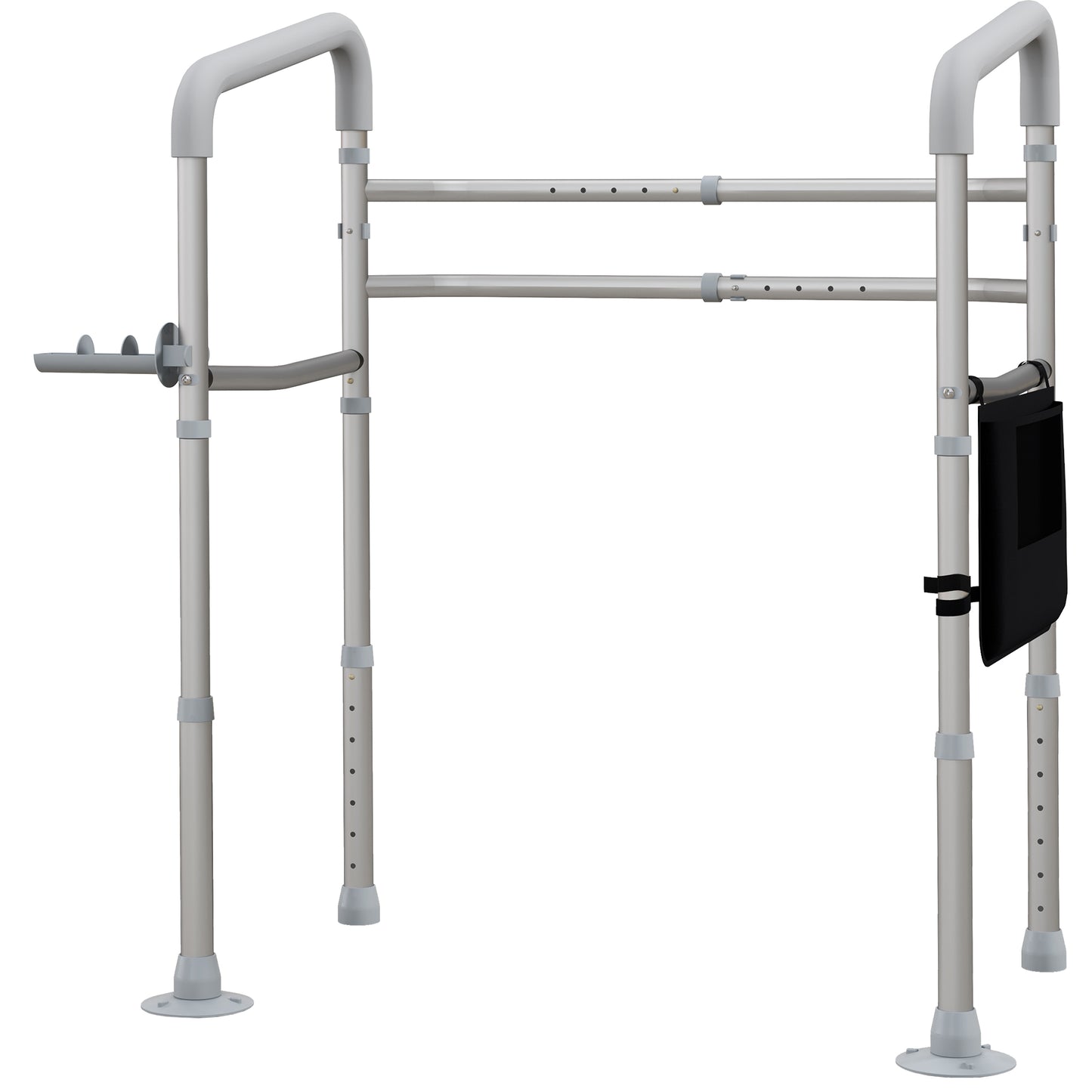 HOMCOM Stand Alone Toilet Safety Rails, Toilet Rails with Adjustable Height Width, 300lb Grab Bar with Suction Cups, Storage, Padded Handles for Elderly