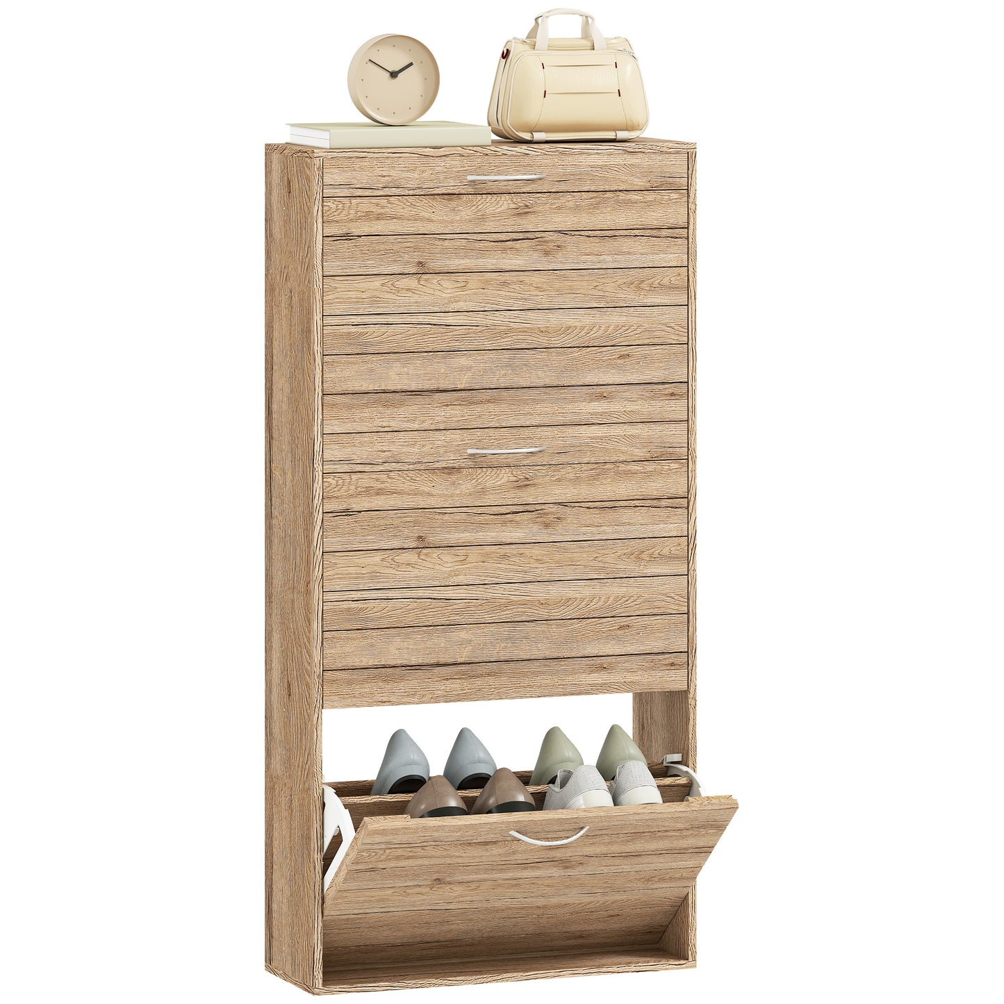HOMCOM Shoe Storage Cabinet with 3 Flip Drawers, Narrow and Slim, 12 Pair of Shoes Organizer for Hallway, Entryway