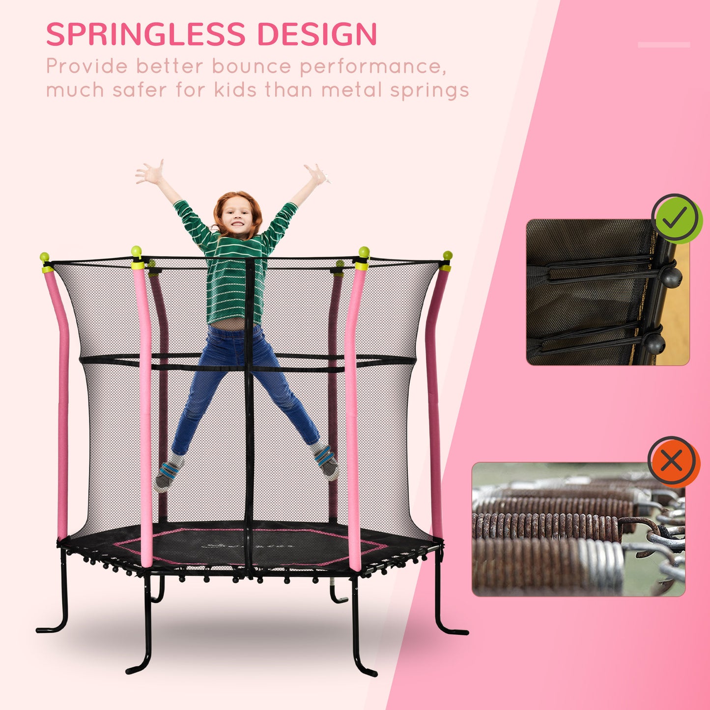 Soozier 64" Kids Trampoline Mini Indoor/Outdoor Bouncer Jumper with Enclosure Net Elastic Thick Padded Pole Gift for Child Toddler Age 3-10 Years Old Pink