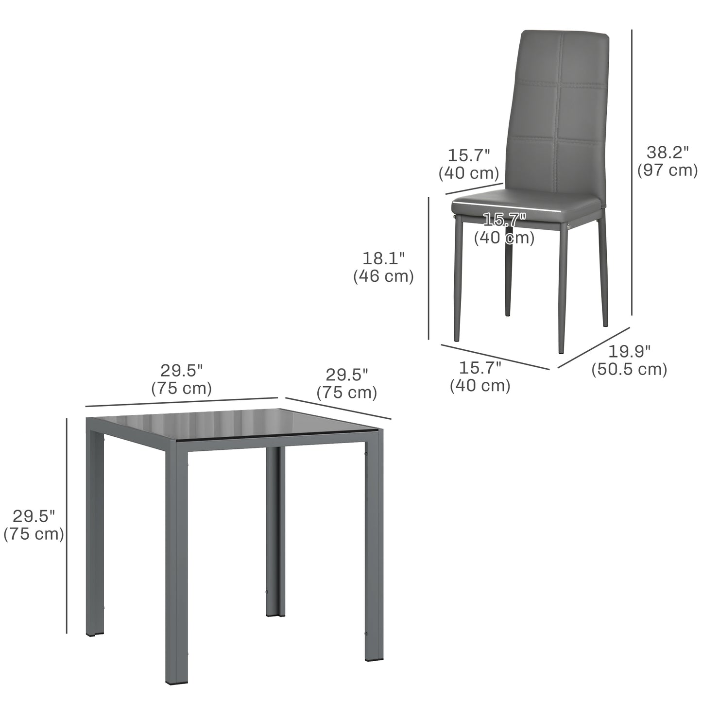 HOMCOM 5-Piece Rectangular Glass Kitchen Table and Chairs with Metal Frame and Faux Leather Upholstery for Dining Room, White