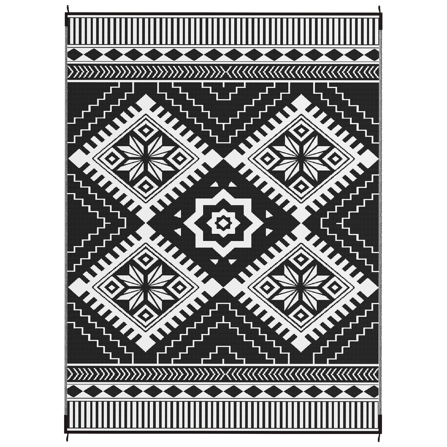 Outsunny 9' x 12' Outdoor RV Rug, Reversible Patio Floor Mat with Carry Bag, Toothed Rhombus, White and Black