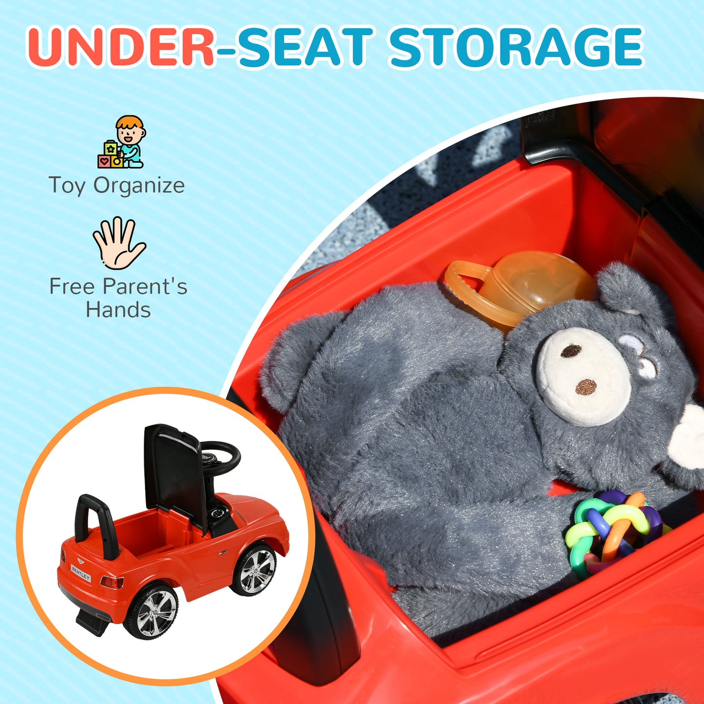 Qaba Bentley Bentayga Licensed Baby Car Foot To Floor with Horn Music, Under-Seat Storage, for 18-36 Months, White