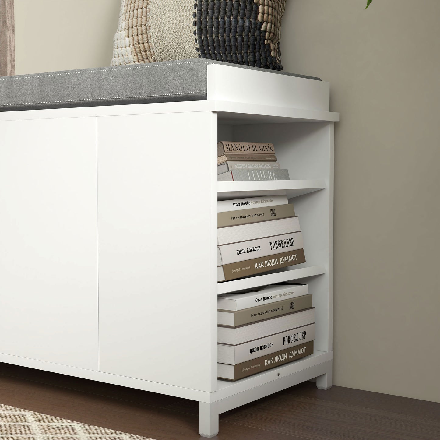 HOMCOM Shoe Storage with Seat, Upholstered Hallway Bench, Shoe Bench with Flip Drawer and Side Rack for 6 Pairs of Shoes