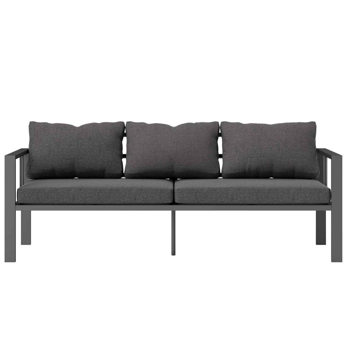 Outsunny Aluminum Garden Sofa, 3-Person Outdoor Couch, Backyard Furniture for 3-person with Cushions, 72.8" x 26" x 25.2", Grey