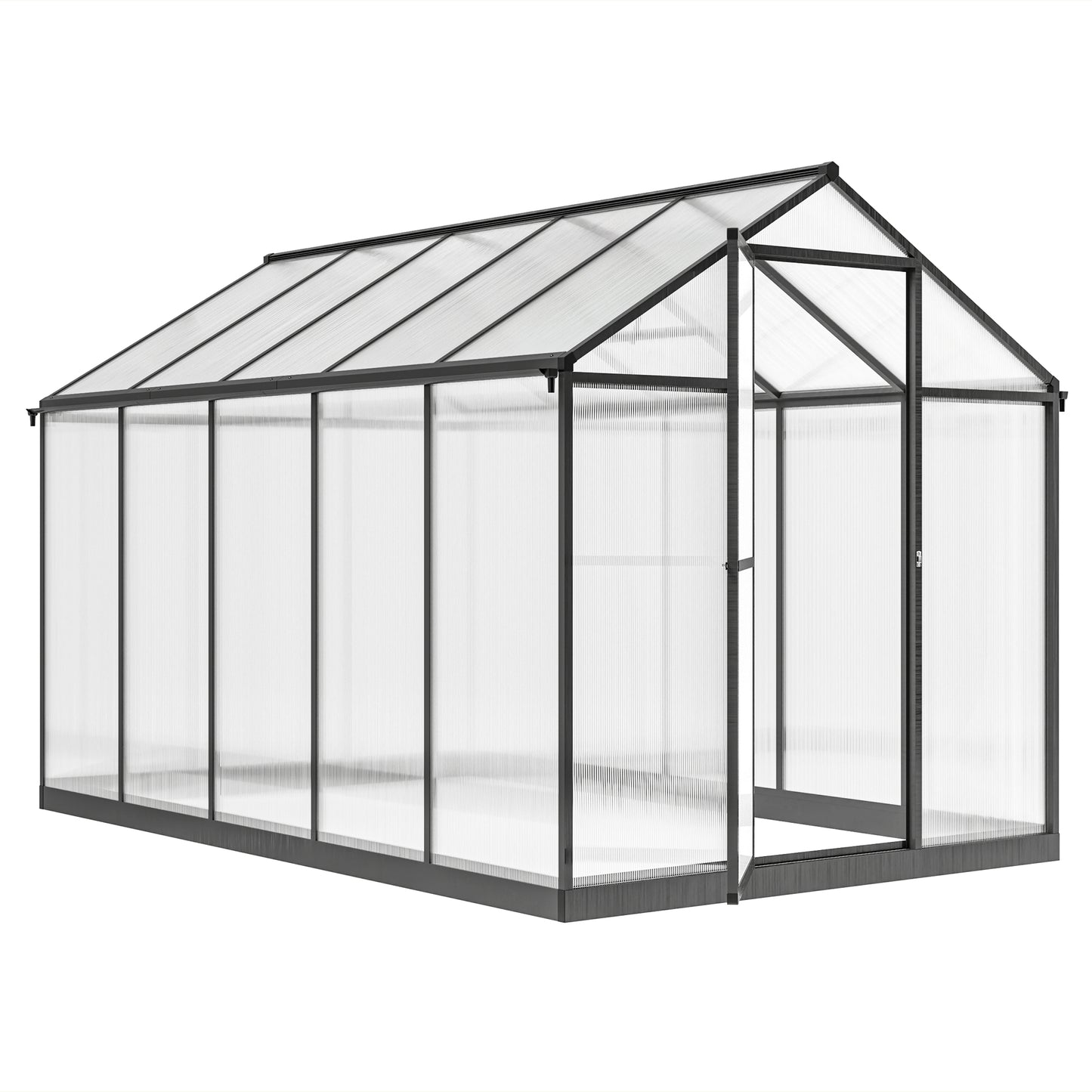 Outsunny 6' x 10' x 6.4' Walk-in Garden Greenhouse Polycarbonate Panels Plants Flower Growth Shed Cold Frame Outdoor Portable Warm House Aluminum Frame, Silver