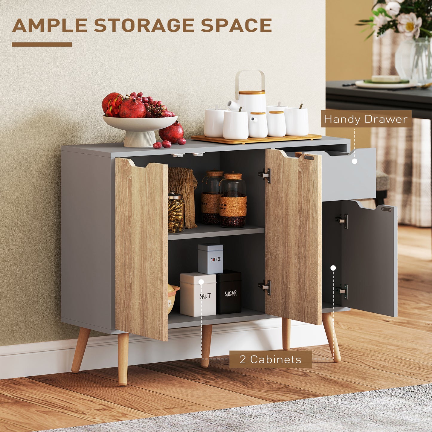 HOMCOM 35" Sideboard Storage Cabinet with Drawer, White and Grey