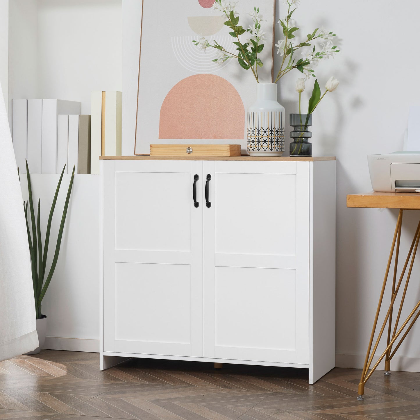 HOMCOM Kitchen Buffet Storage with 2 Doors and 2 Adjustable Shelves 90 x 39.5 x 88 cm White