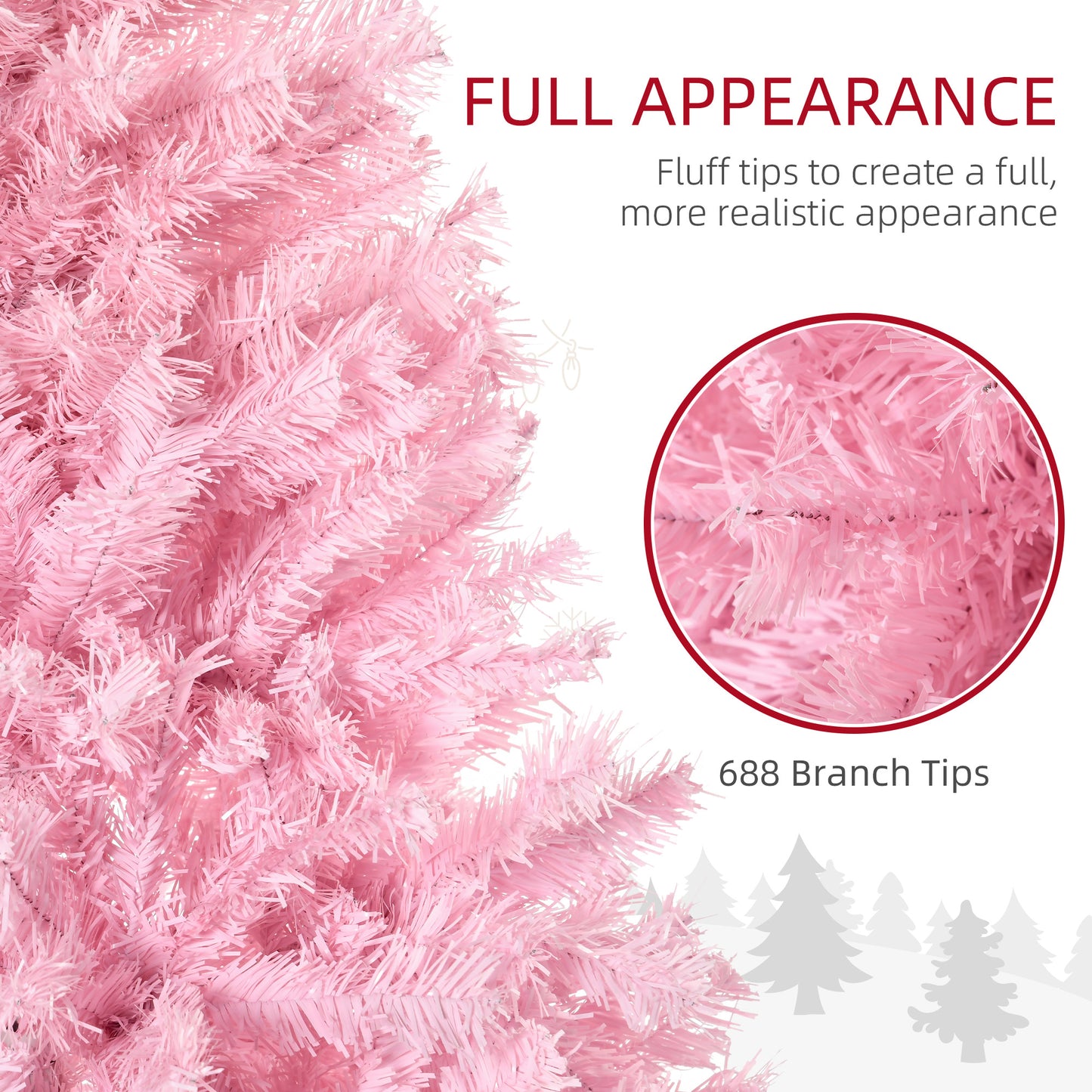 HOMCOM 5' Artificial Pink Christmas Tree with Auto Open, Steel Base, Wide Shape for Indoor Xmas Decoration