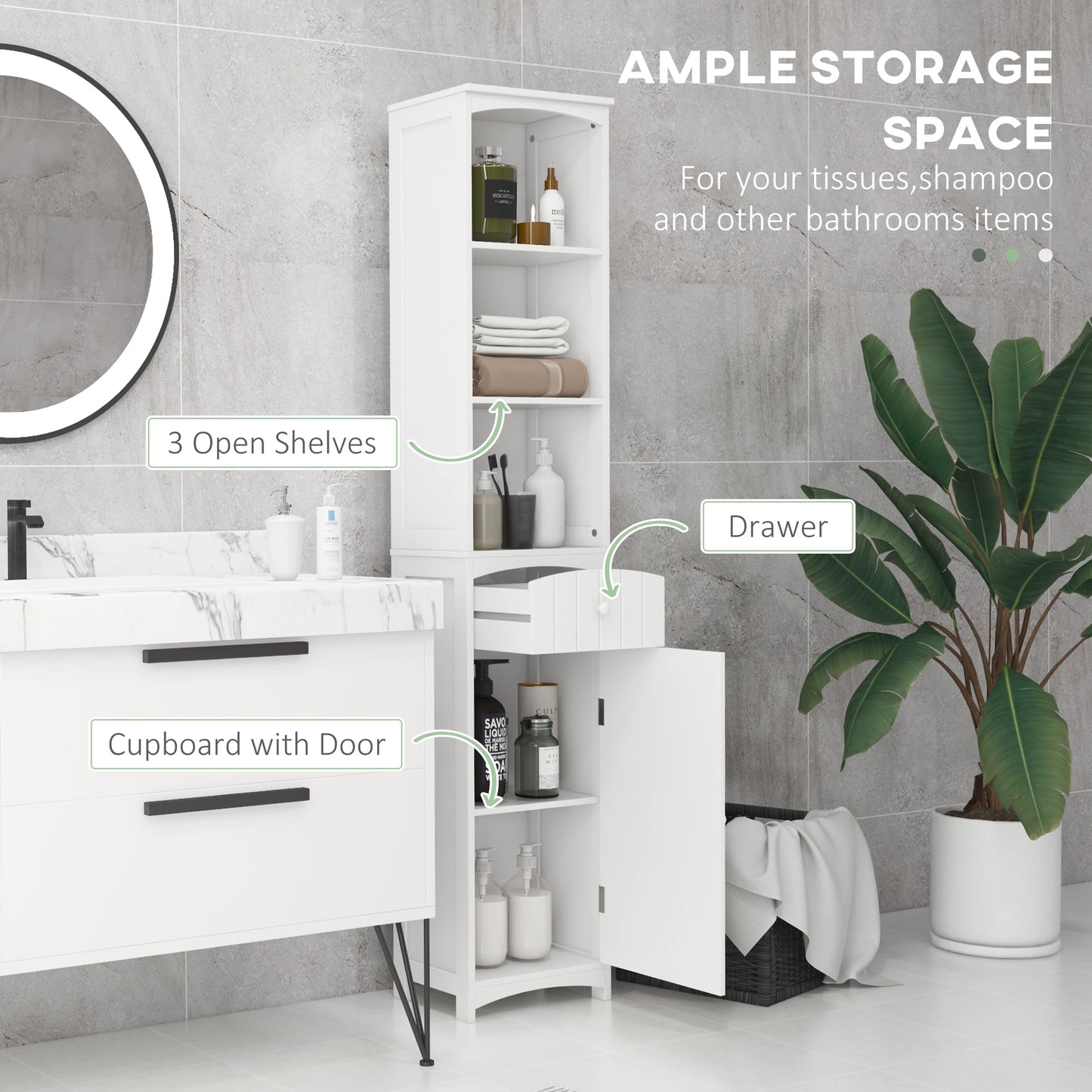 HOMCOM Tall Wooden Bathroom Cabinet Storage Organizer Kitchen Bedroom Decorative