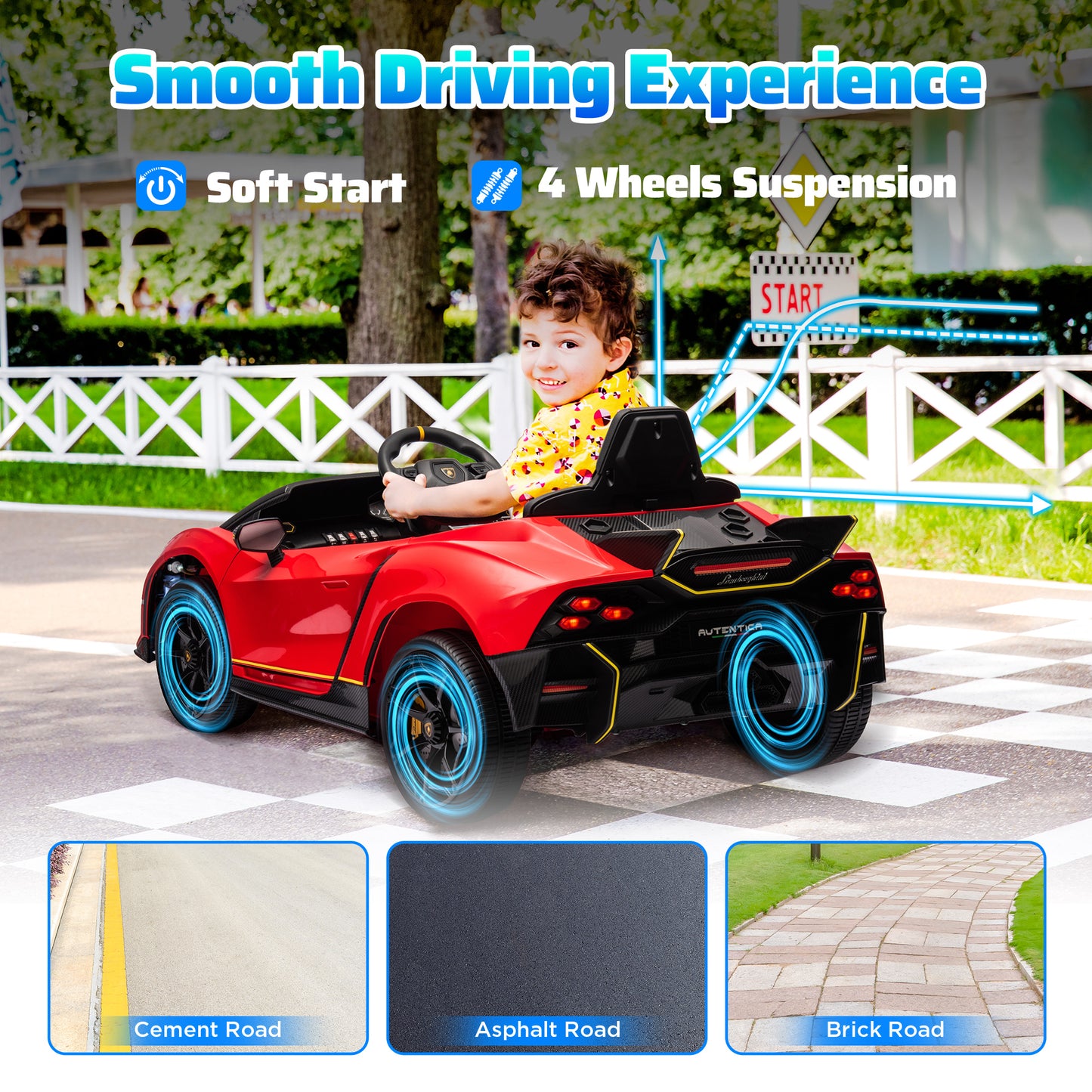 Qaba 12V Lamborghini Autentica Licensed Kids Car with Remote Control, 4 Wheels Spring Suspension, Soft Start, Red