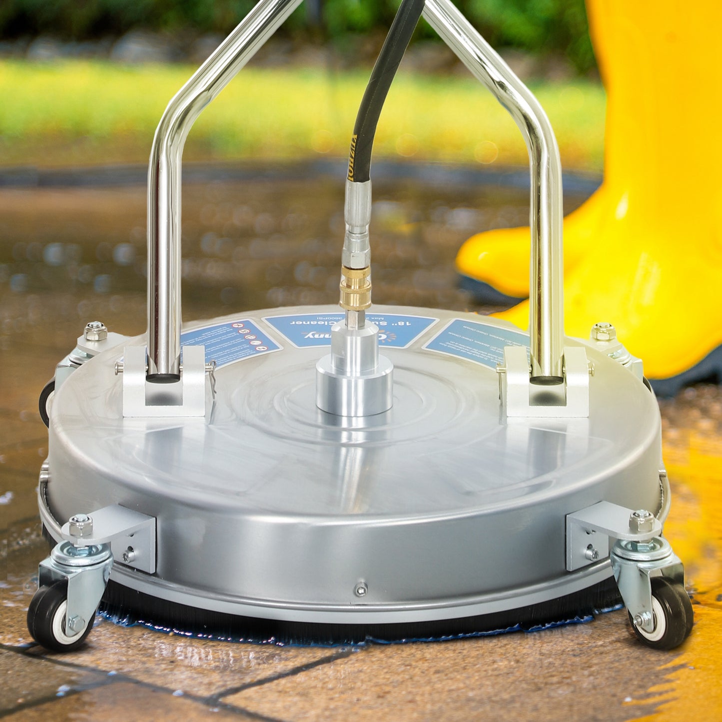 Outsunny 16" Pressure Washer Surface Cleaner with 4 Wheels, Stainless Steel Power Washer Surface Cleaner with 1/4" Quick Connector, 2 Extension Wands, 3600 PSI, Silver