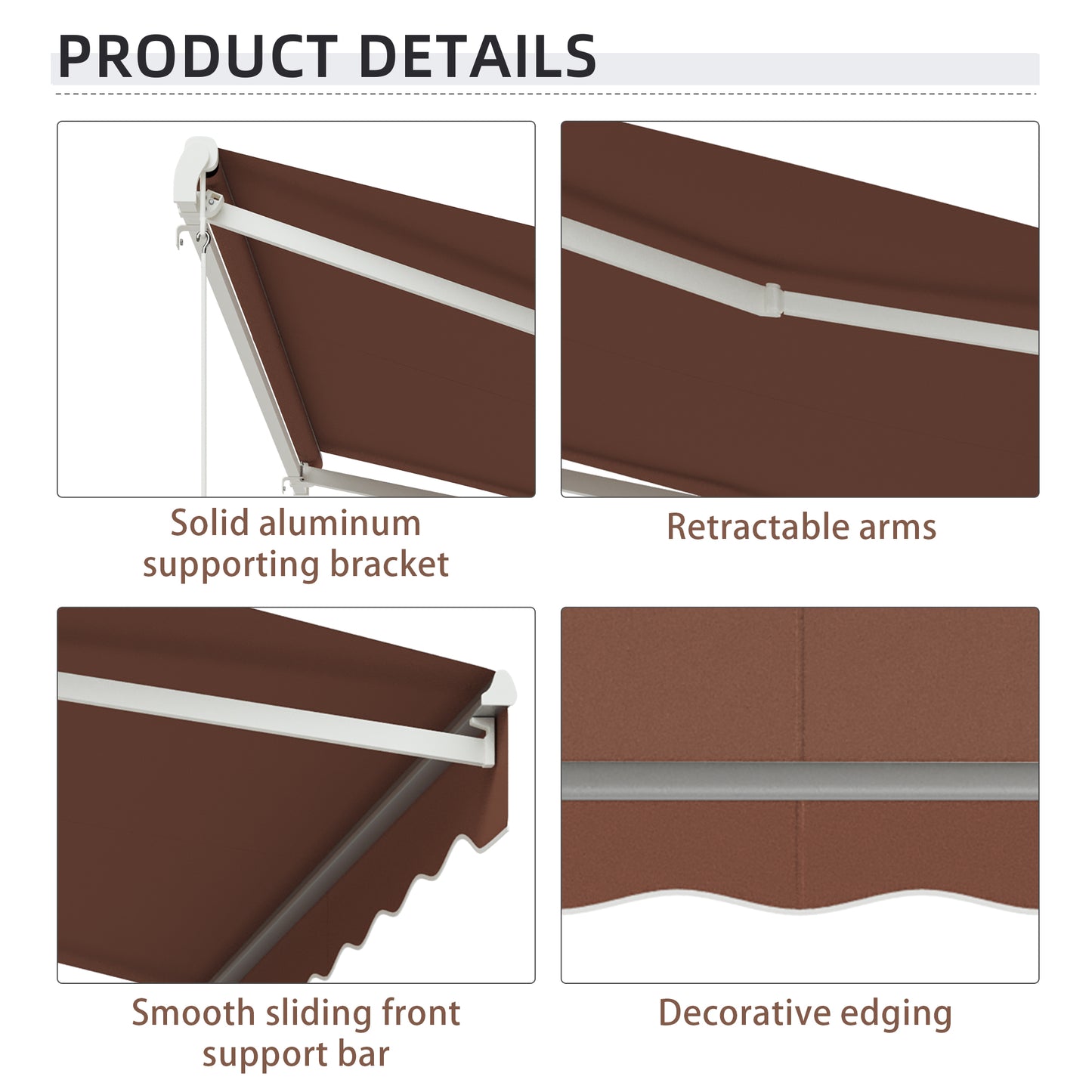 Outsunny 13' x 10' Electric Awning, Retractable Awning Sun Shade Shelter with Remote Controller, Manual Crank Handle and Aluminum Frame, for Deck, Balcony, Yard, Coffee