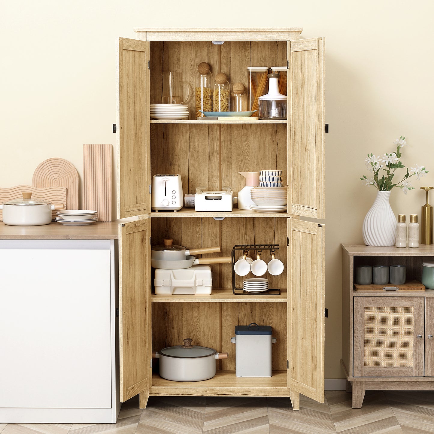 HOMCOM 72" Freestanding Storage Cabinet, Kitchen Pantry Cabinet with Doors and Shelves for Dining Room, White