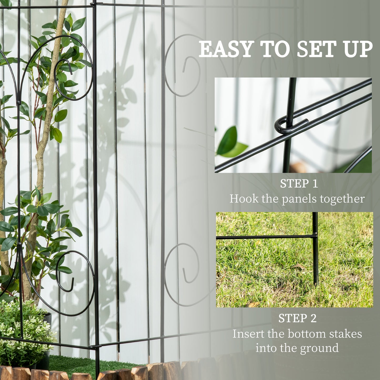 Outsunny Outdoor Metal Garden Fence Panels, Animal Barrier & Border Edging for Yard, Patio, 8 Pack, Scrollworks and Spears