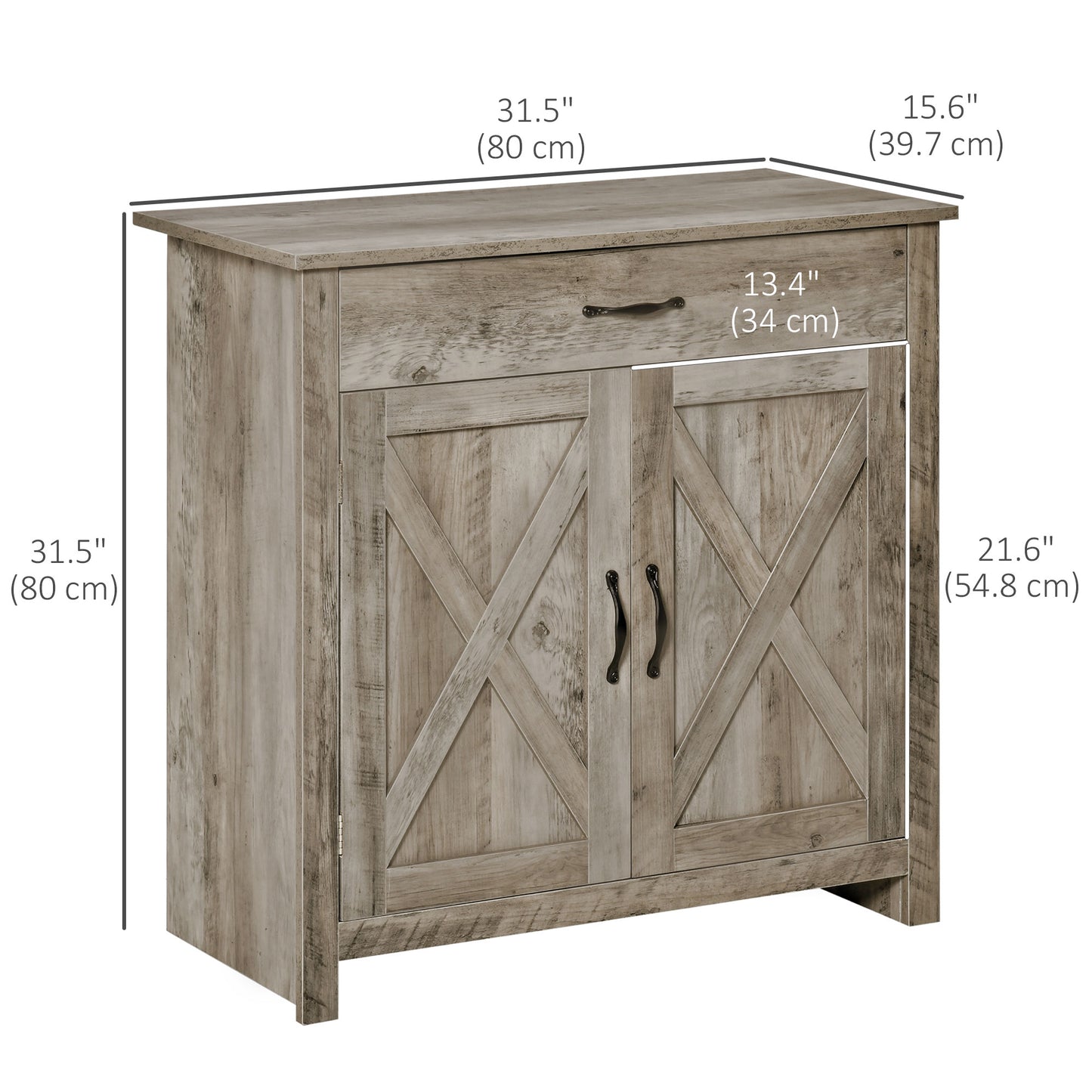 HOMCOM Farmhouse Sideboard Buffet Cabinet, Storage Cabinet with Barn Doors, Distressed Brown