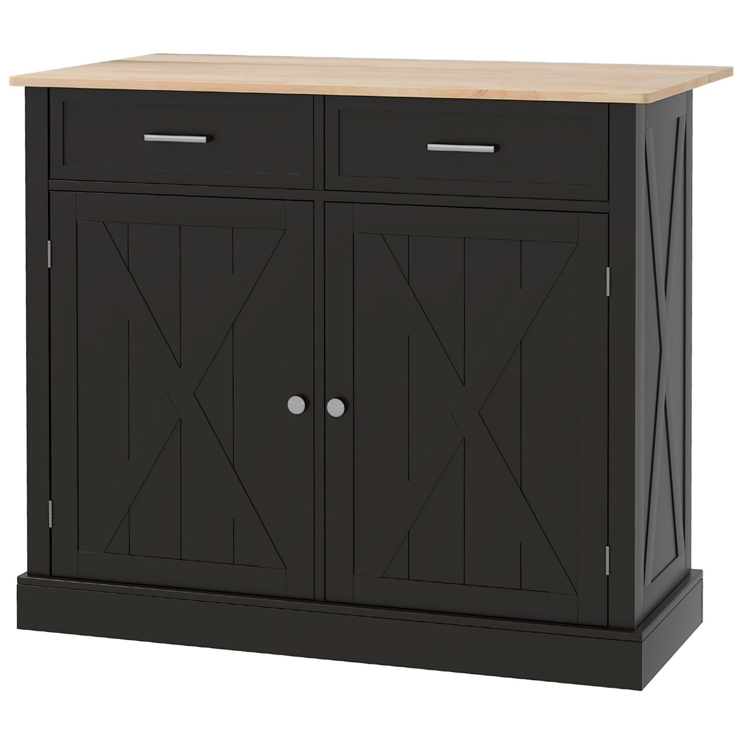 HOMCOM Rolling Kitchen Island with Drop Leaf Wood Breakfast Bar, Farmhouse Kitchen Cart with 2 Drawers, Adjustable Shelves for Dining Room (White)