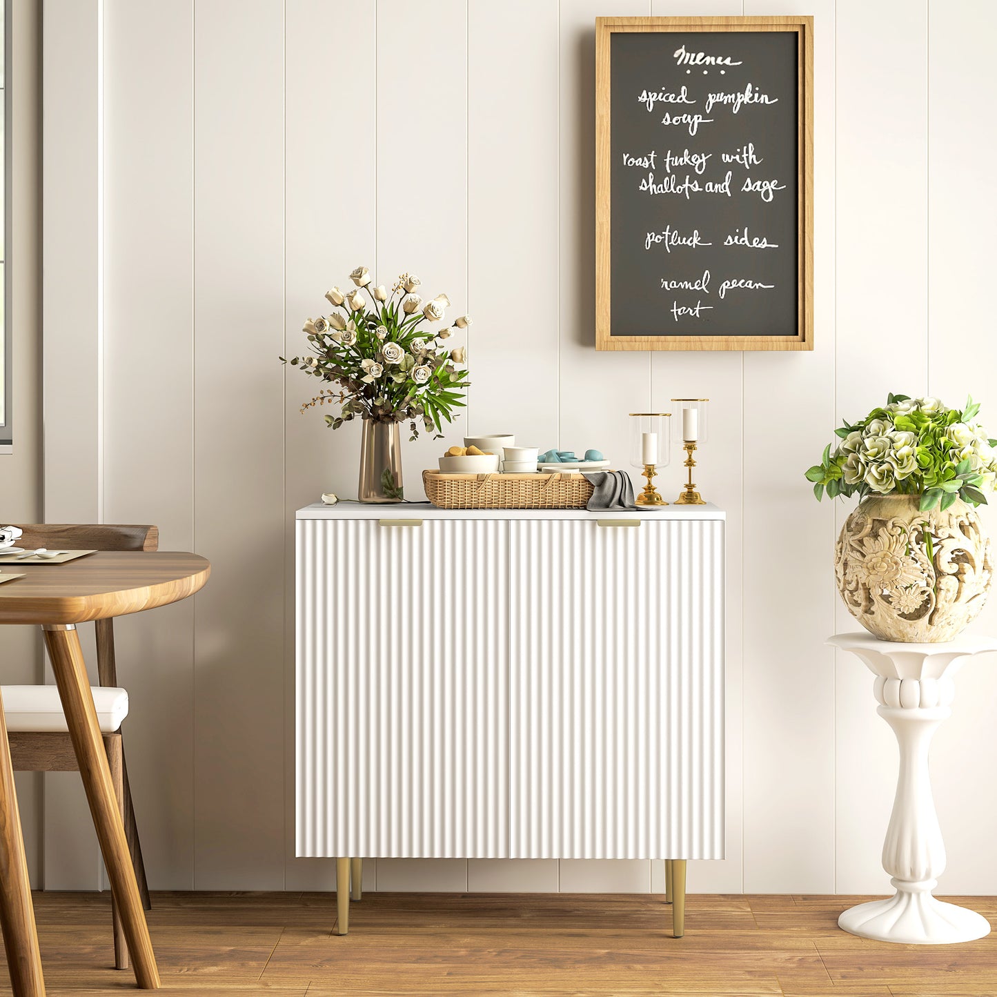 HOMCOM Modern Kitchen Storage Cabinet, Sideboard Buffet Cabinet with Adjustable Shelves and Metal Legs for Kitchen, White