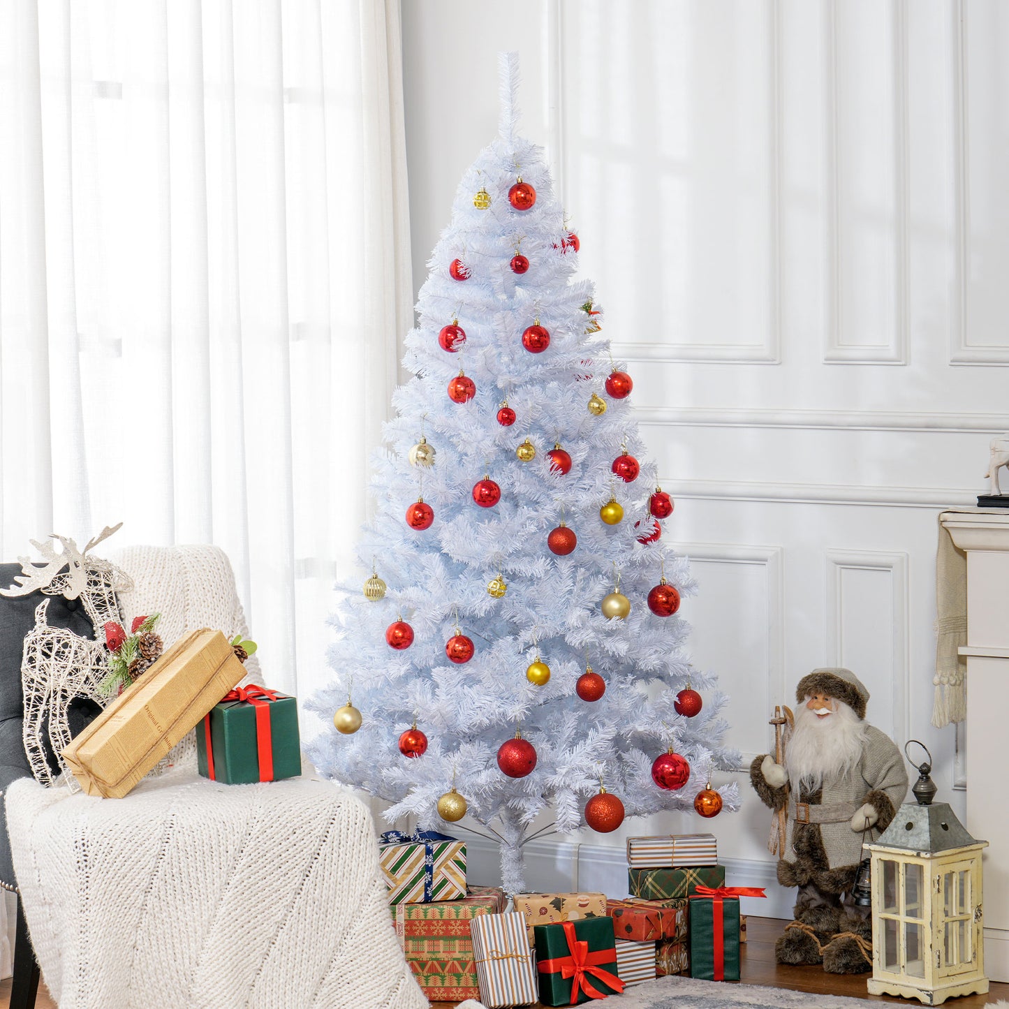 HOMCOM 5ft White Christmas Tree Artificial Christmas Tree with 536 Branch Tips and Metal Stand
