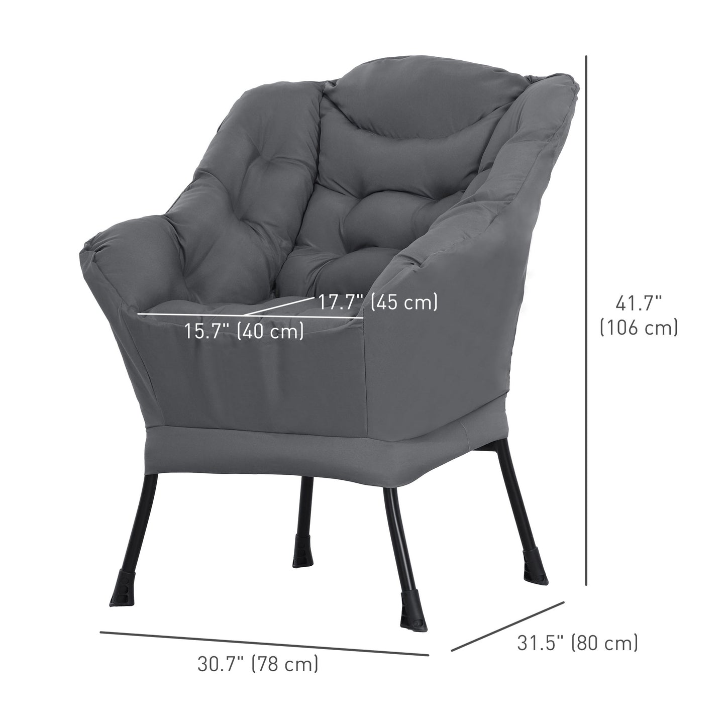 HOMCOM Modern Accent Chair, Armchair with Side Pockets and Solid Steel Legs, Comfy Reading Chair for Living Room, Cream White